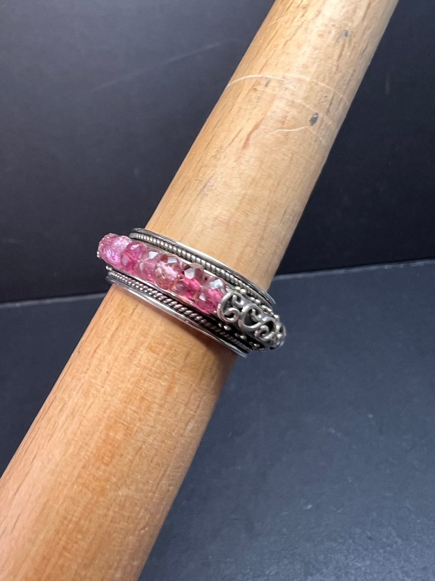 Vintage Suarti pink tourmaline Bali sterling silver 18k gold ring size 9