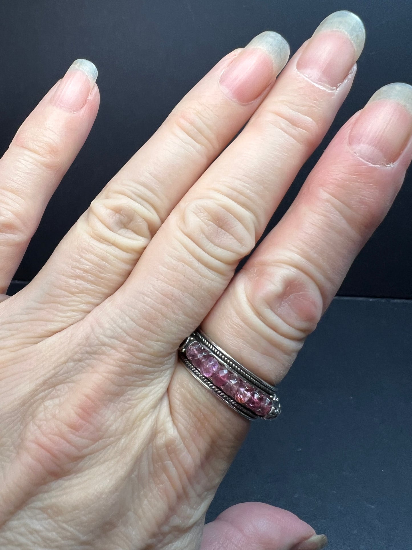 Vintage Suarti pink tourmaline Bali sterling silver 18k gold ring size 9