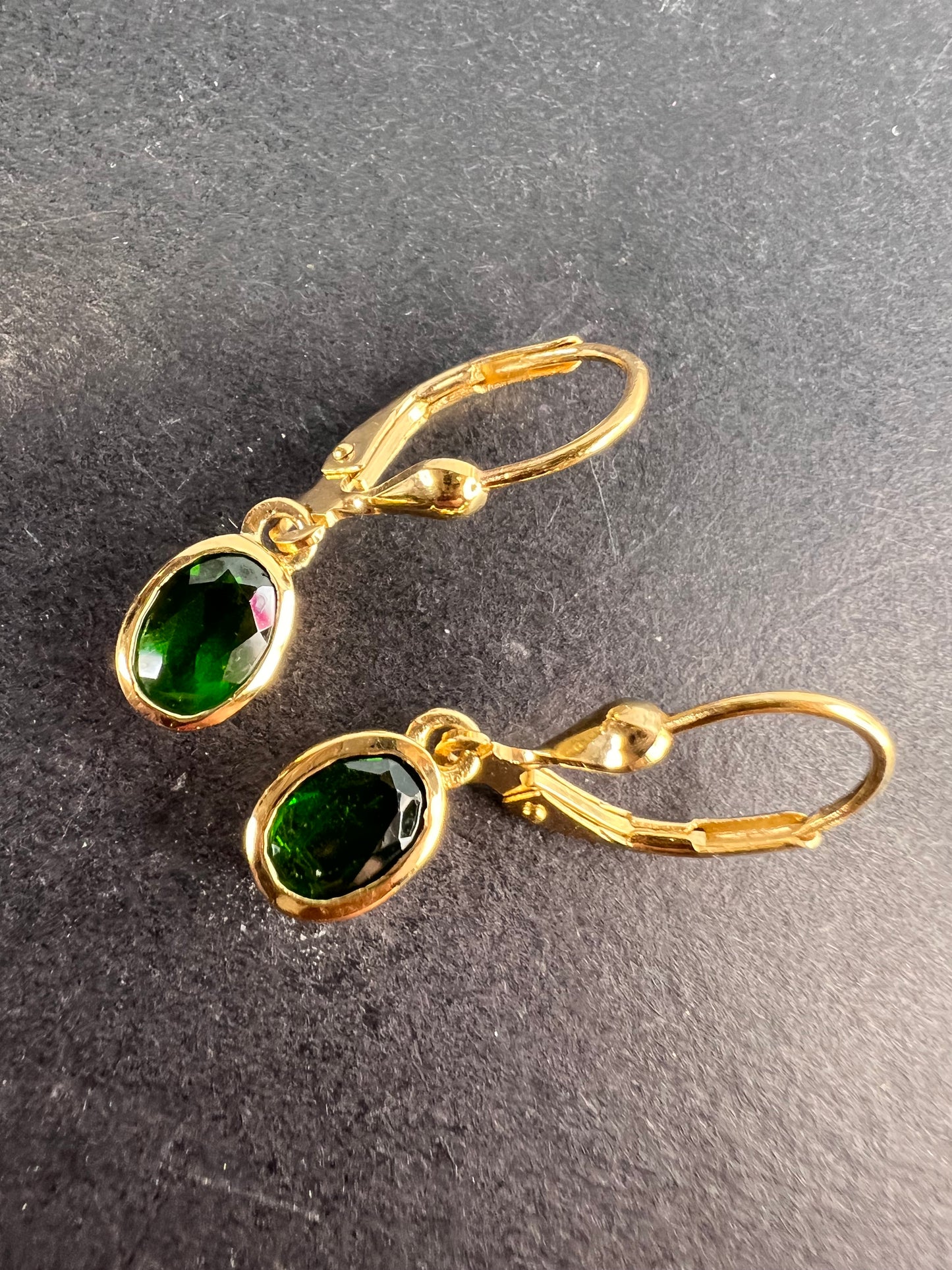 Chrome diopside lever back earrings in gold over sterling silver