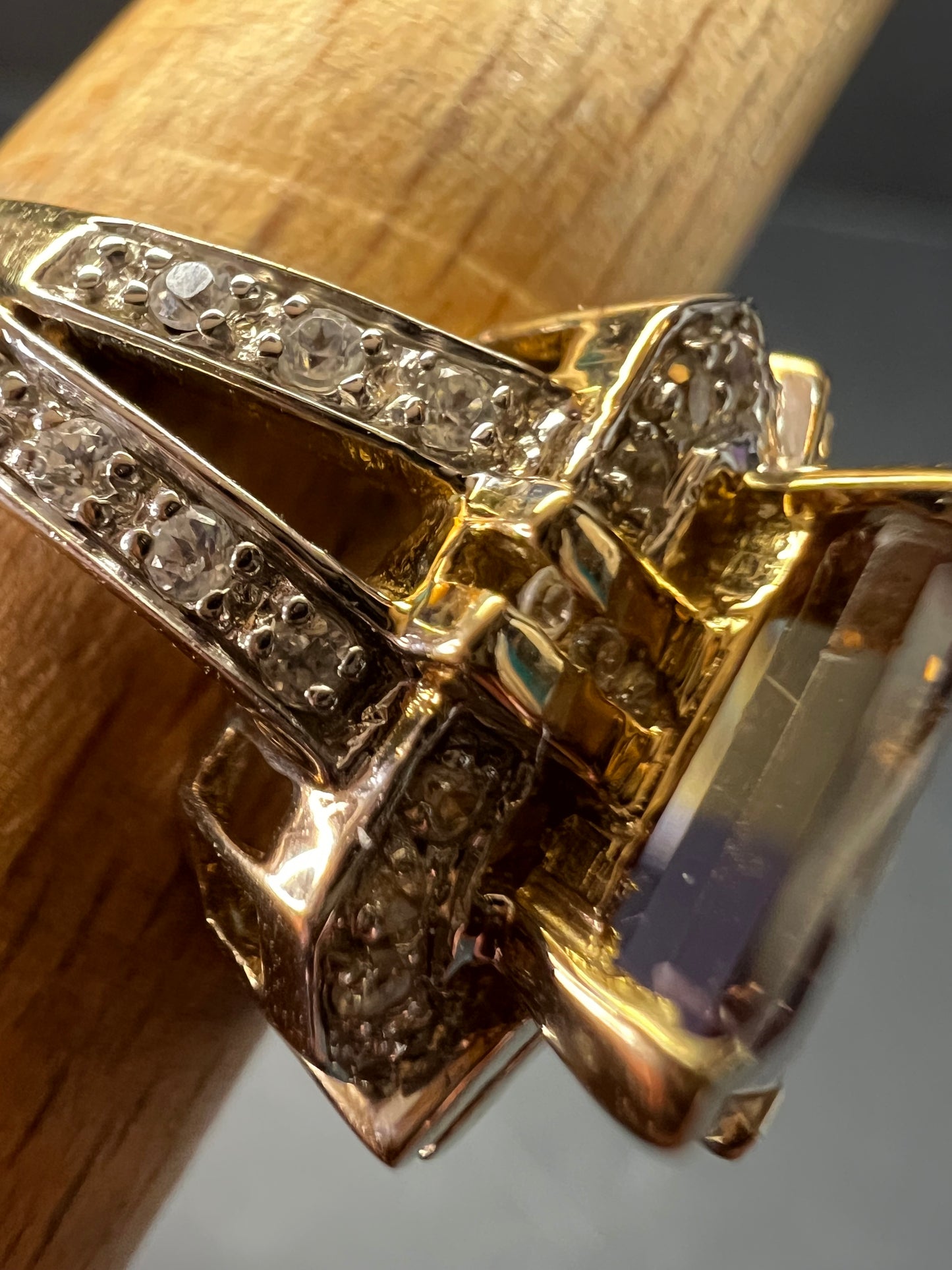 Vintage Ametrine Emerald Cut Ring Gold Over Sterling White Zircon Size 7