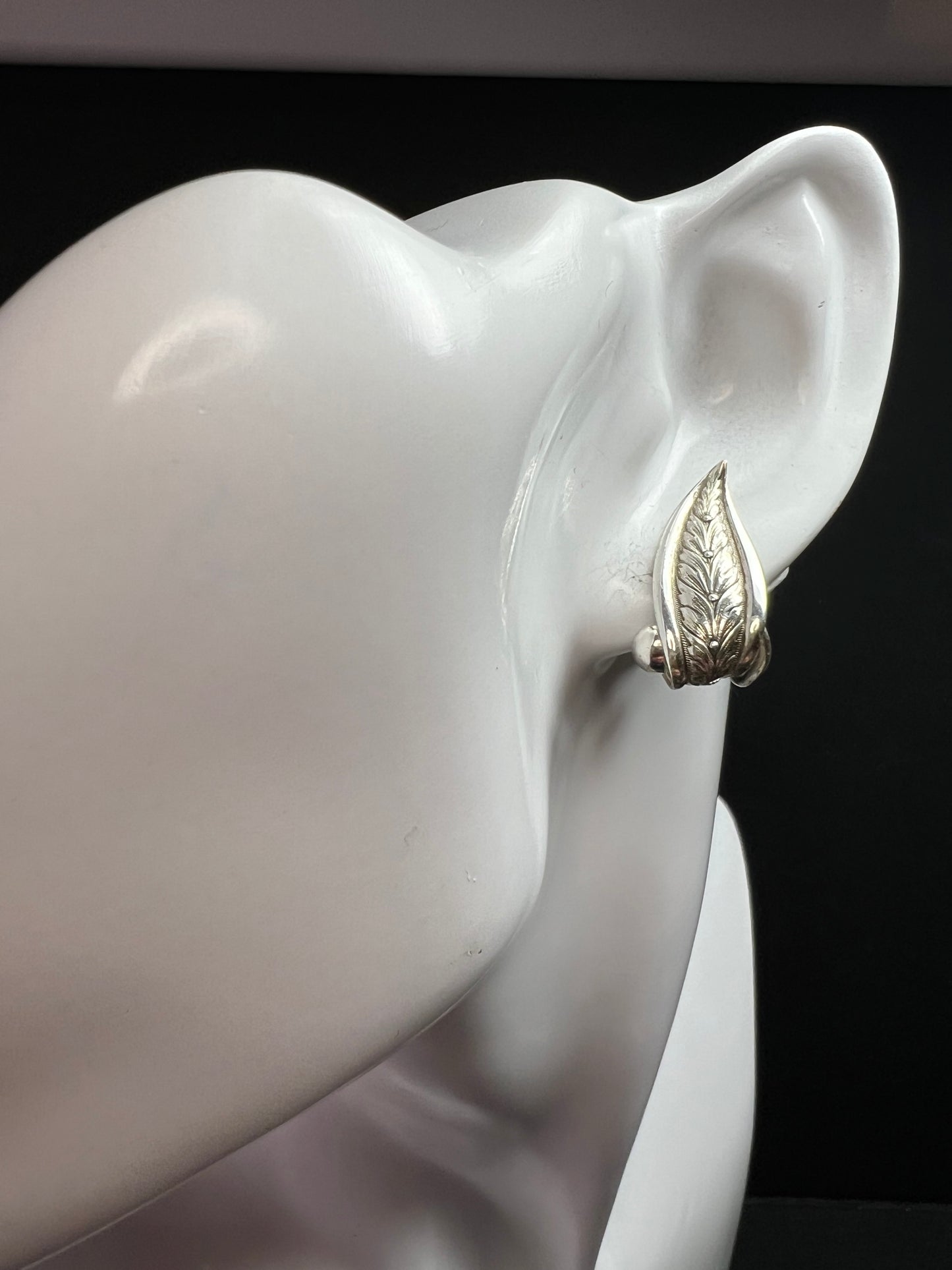 Vintage Forstner Sterling Silver Leaf Screwback Earrings Mid Century