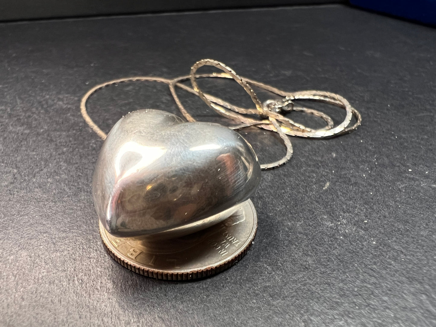 Vintage Sterling Puffy Heart Harmony Pendant on 20” Diamond-Cut Chain