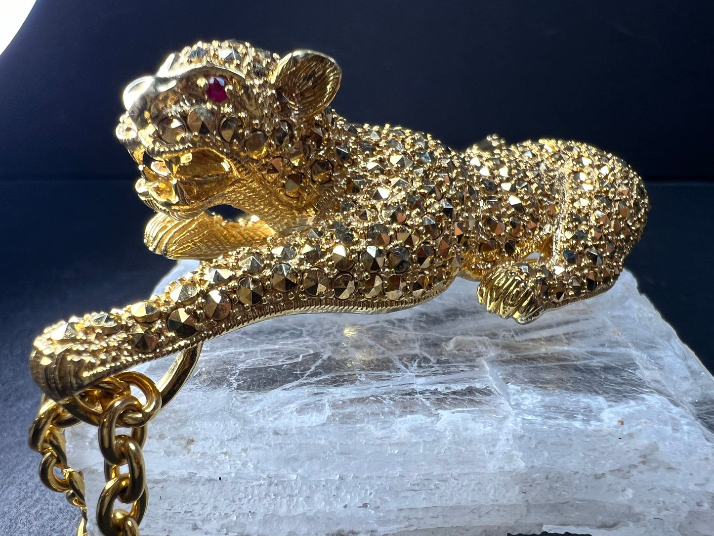 Dallas Prince 14K Clad Marcasite Panther Necklace Ruby Eyes 18-20