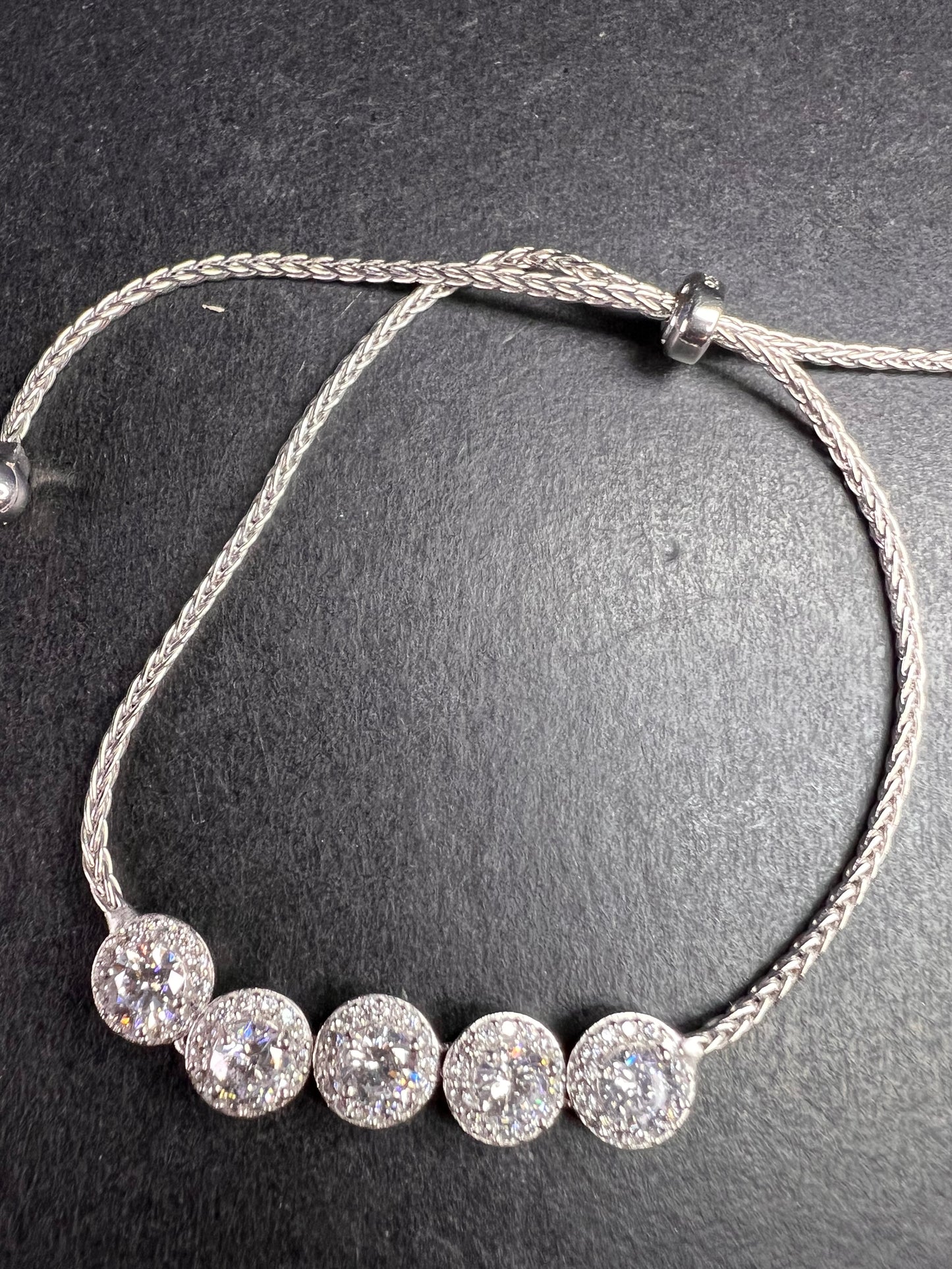 Sterling Silver CZ Halo Bolo Bracelet Adjustable Sparkle Slider Bracelet