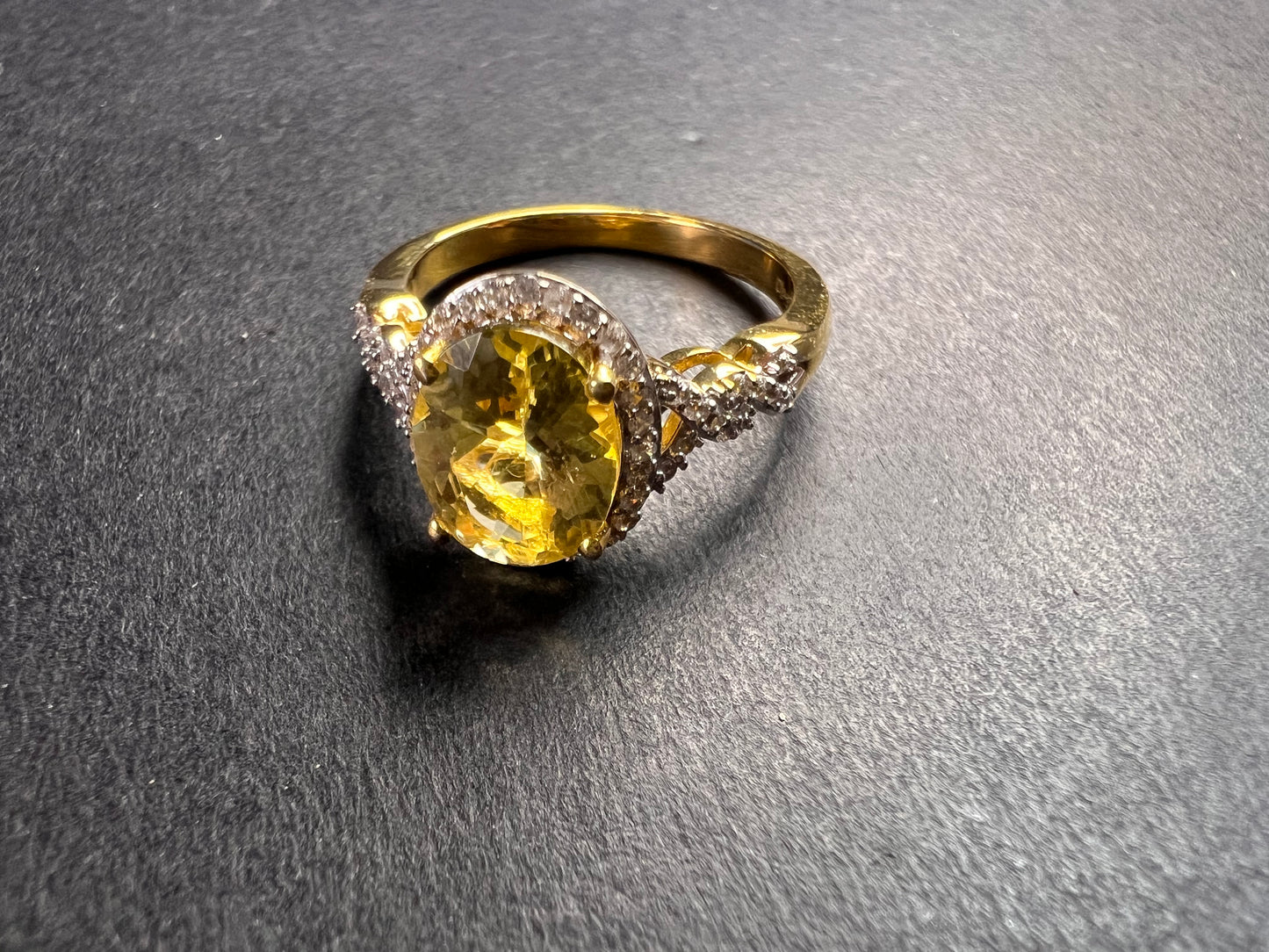 NEW yellow apatite and zircon halo ring in vermeil size 6