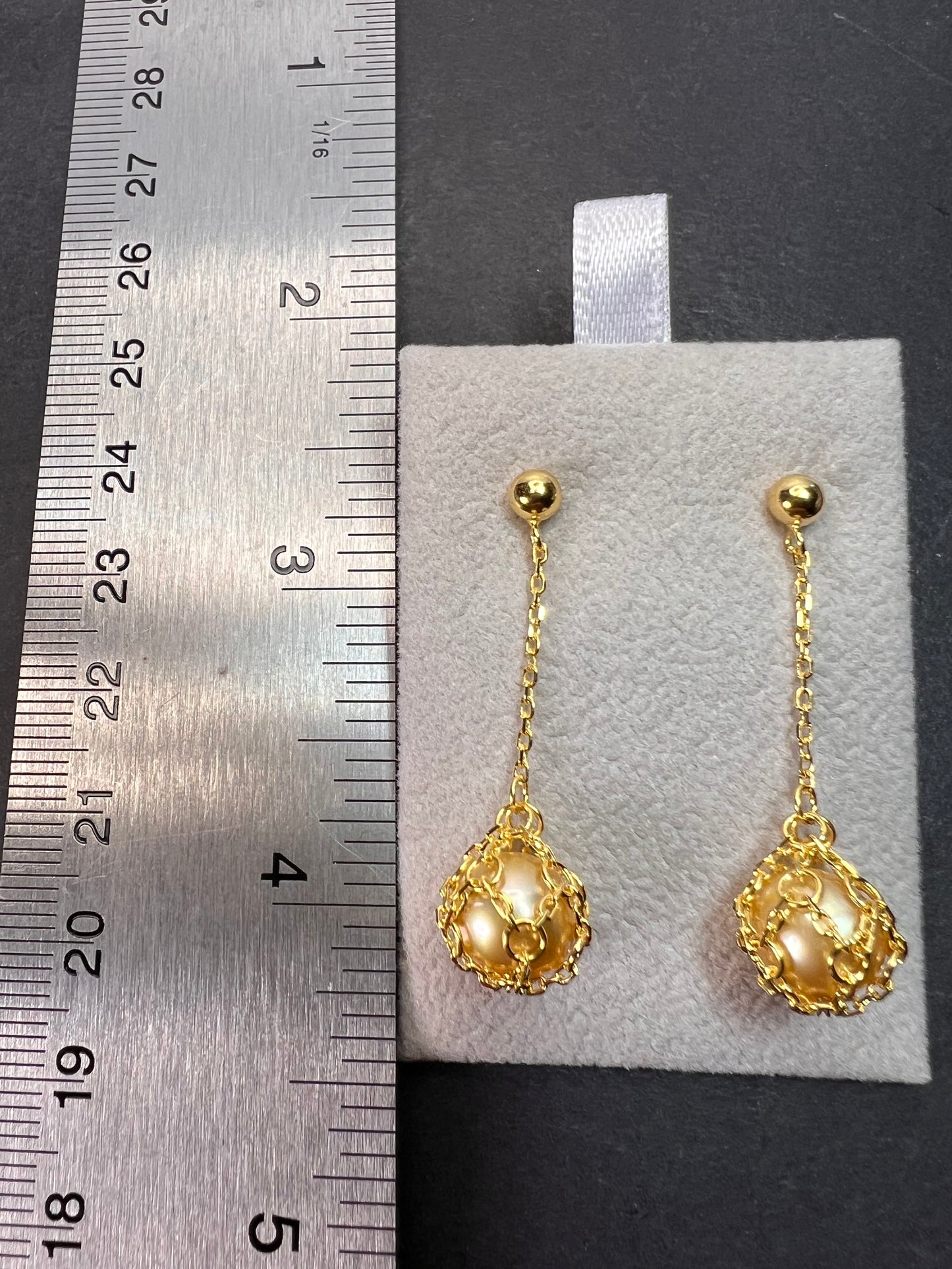 Golden Cultured South Sea Pearl 18k Yellow Gold Over Sterling Silver Earrings *NEW*