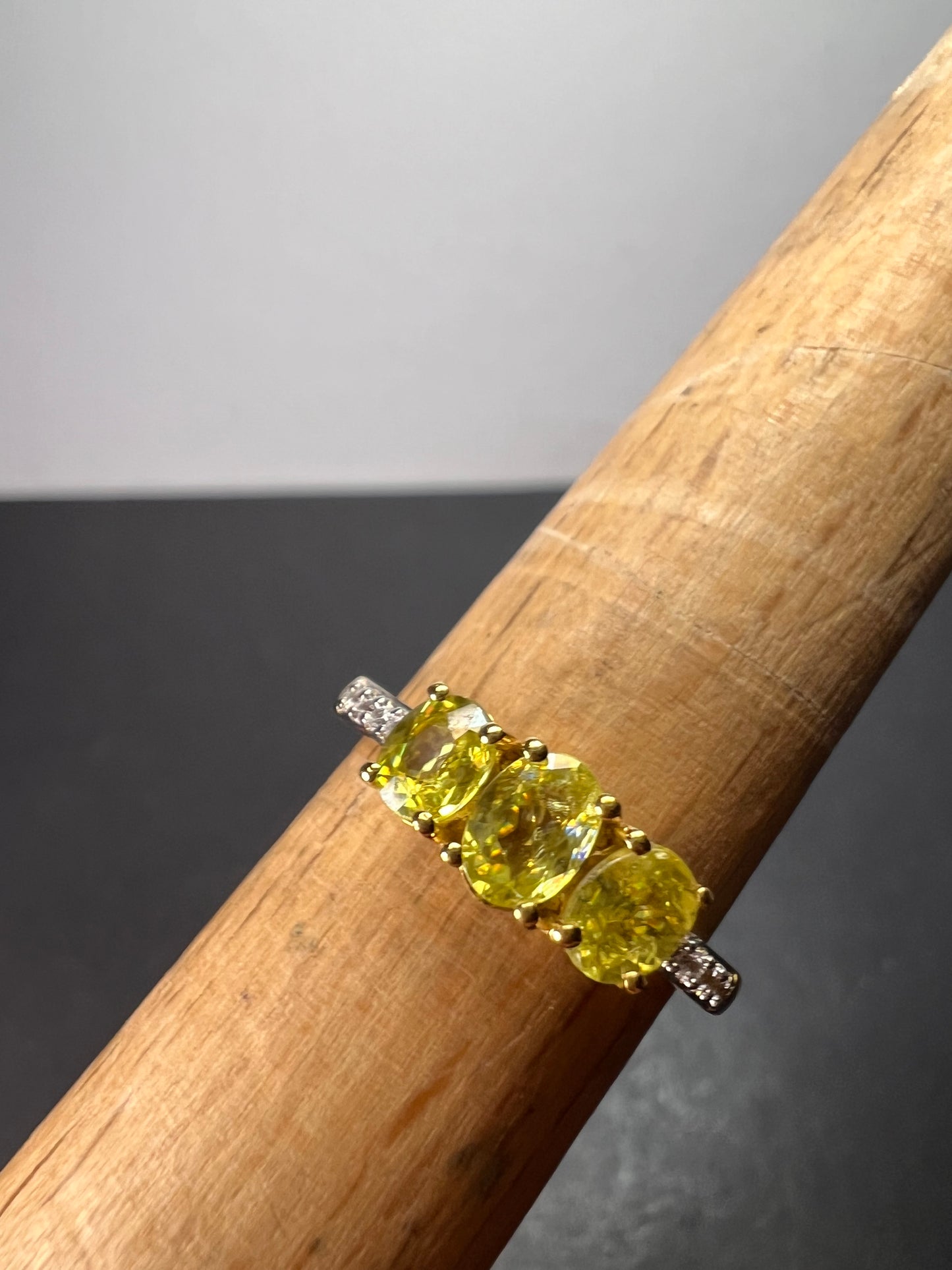 Sava sphene and white zircon triple stone ring in vermeil yellow gold over sterling silver size 8 *NEW*