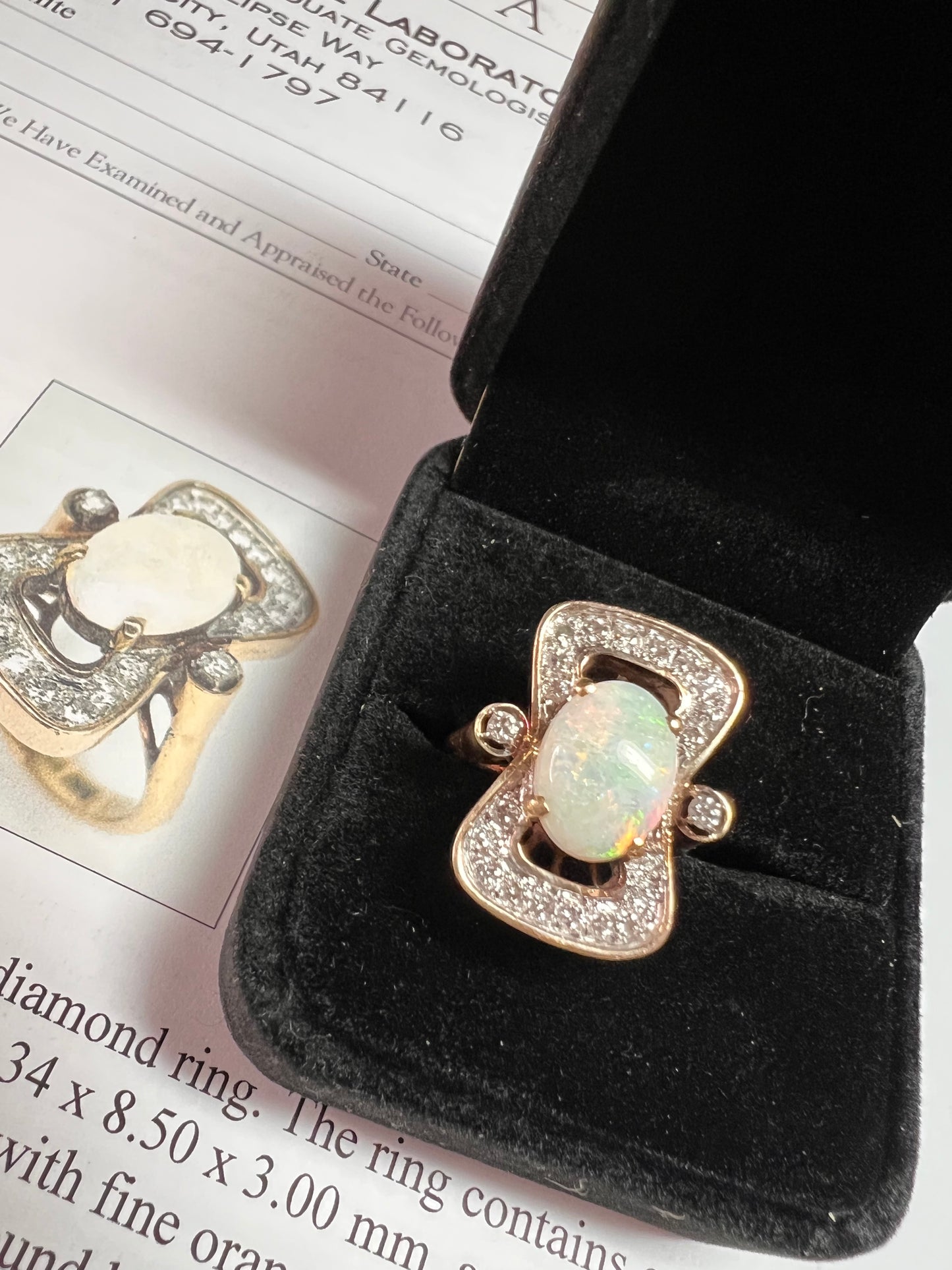 Vintage 14K Opal & Diamond Ring | Size 6.5 | Papered | 1.80ct | 60s–70s