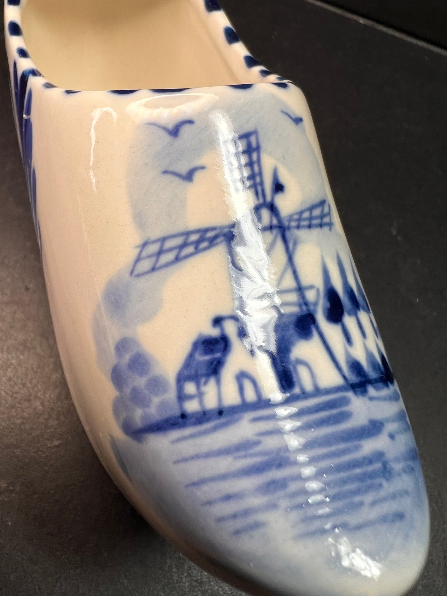 Vintage Blue White Delft Style Ceramic Dutch Clog Souvenir Trinket Dish 4"