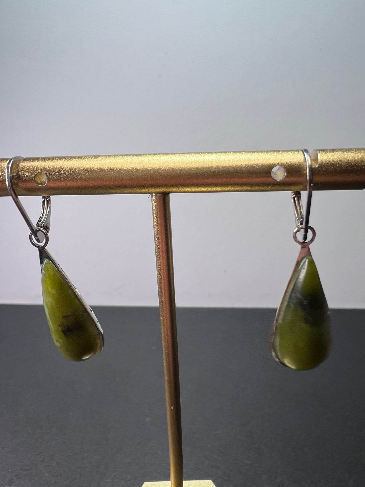 Nephrite Jade sterling silver drop earrings