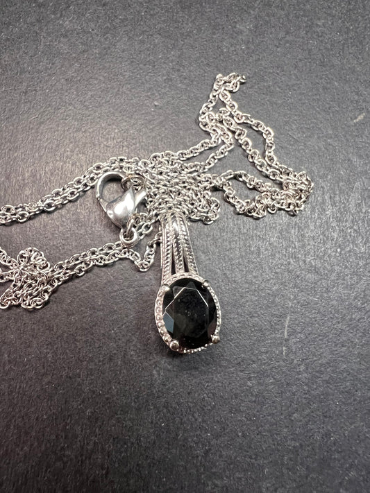NEW black tourmaline stainless steel pendant and chain