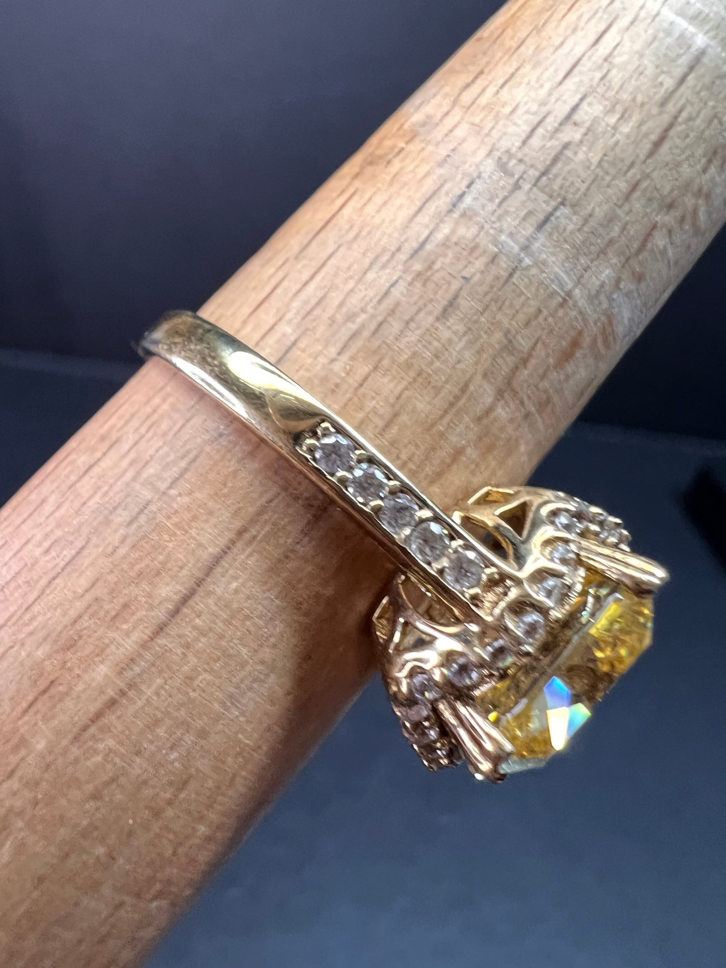 Yellow CZ halo ring in gold over sterling silver size 9