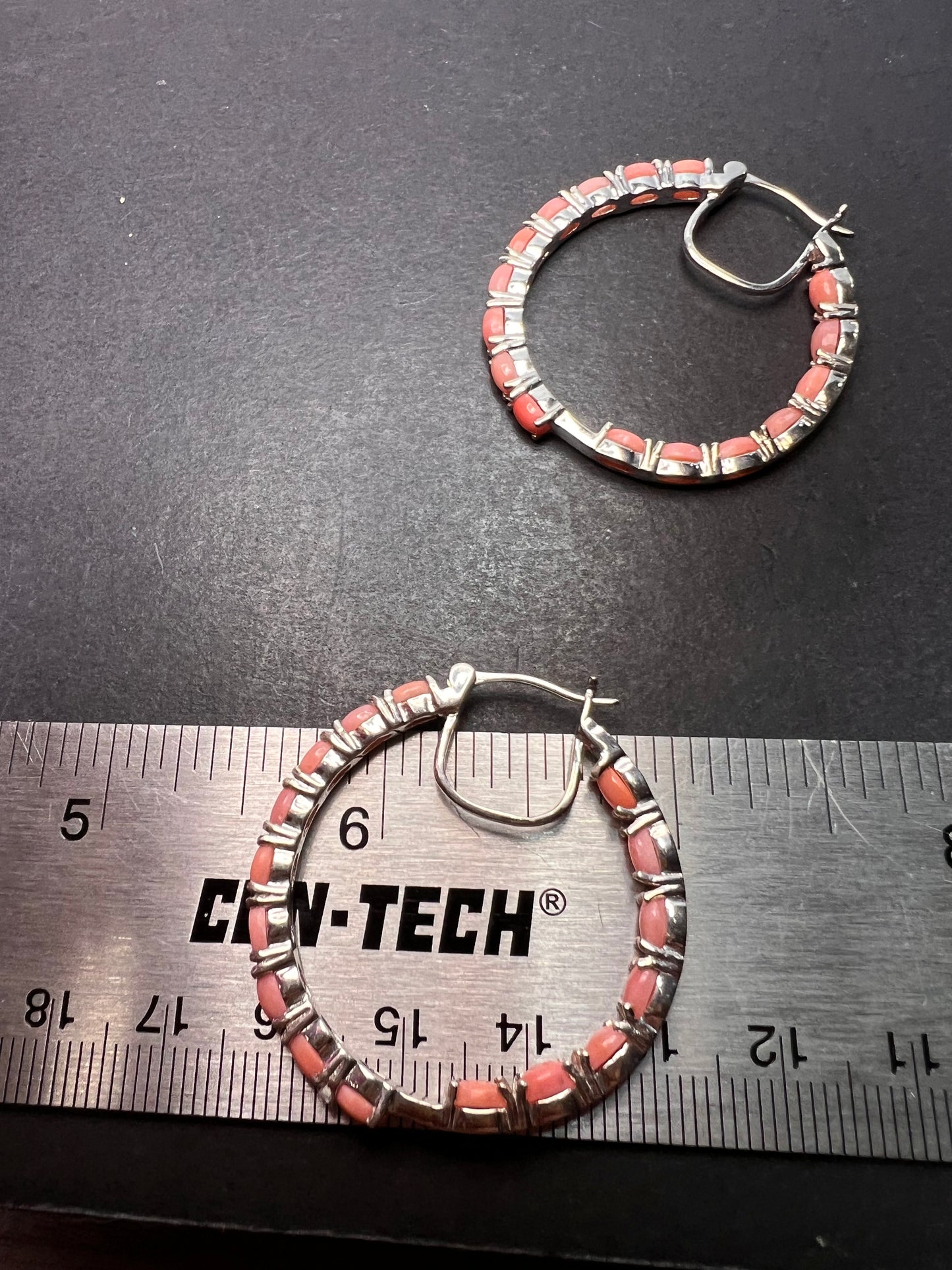 American Oregon peach opal hoop earrings in platinum over sterling silver 6.40ctw