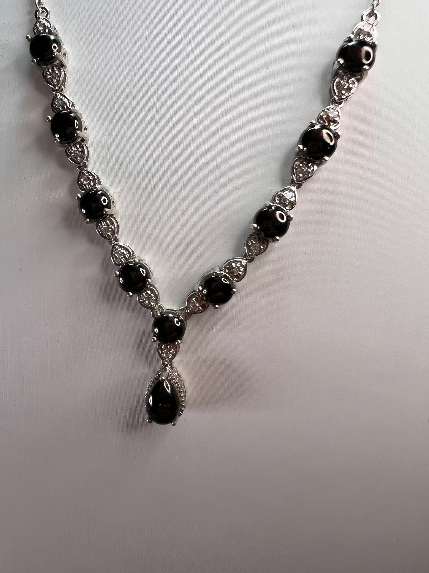 Shungite and white topaz necklace in sterling silver