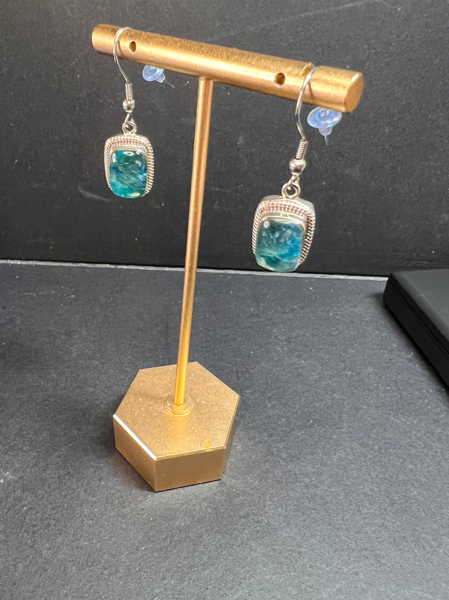 NEW neon apatite in matrix in platinum over copper