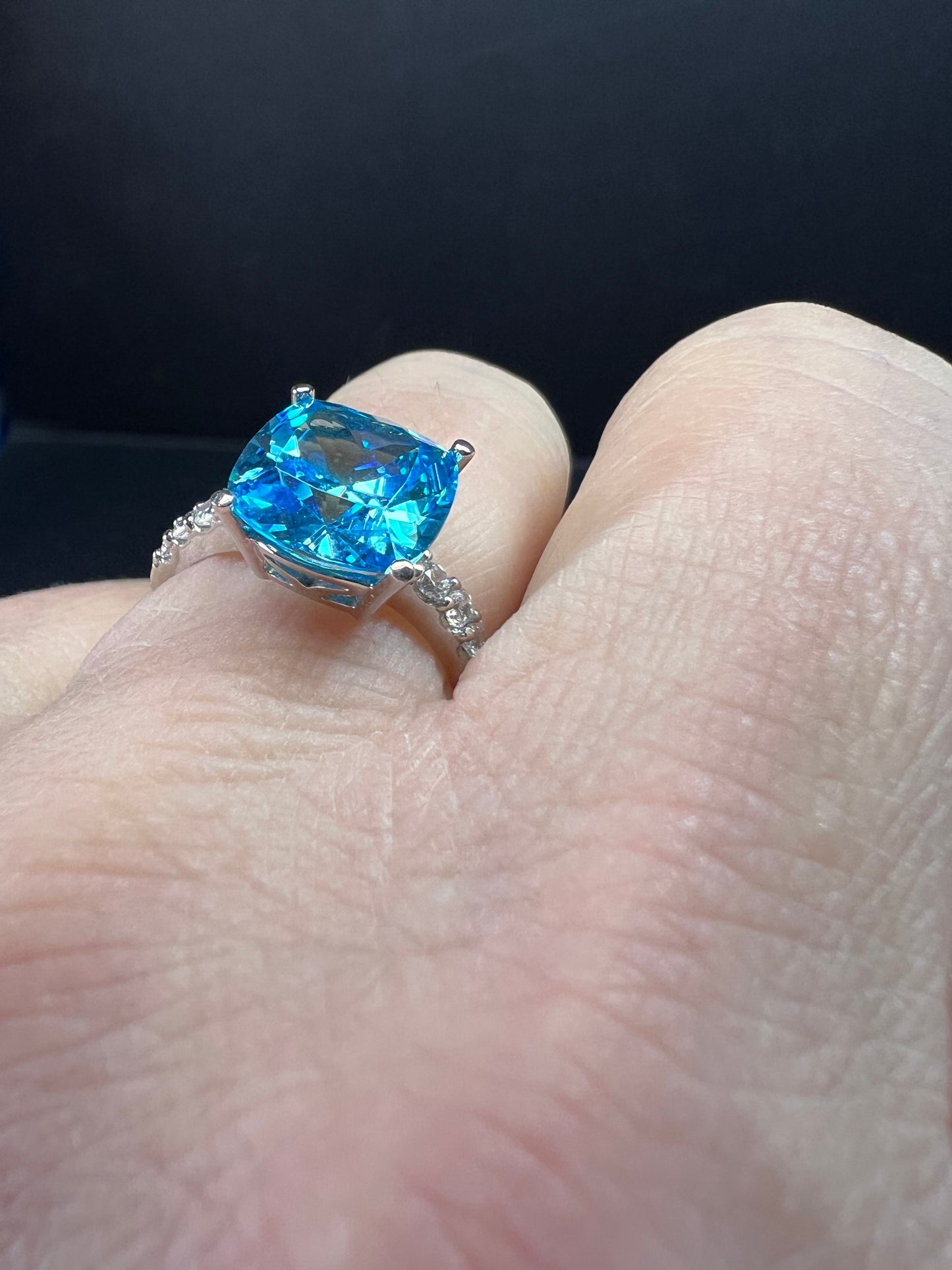 Vintage 14K White Gold Cushion Cut CZ Engagement Ring Size 7