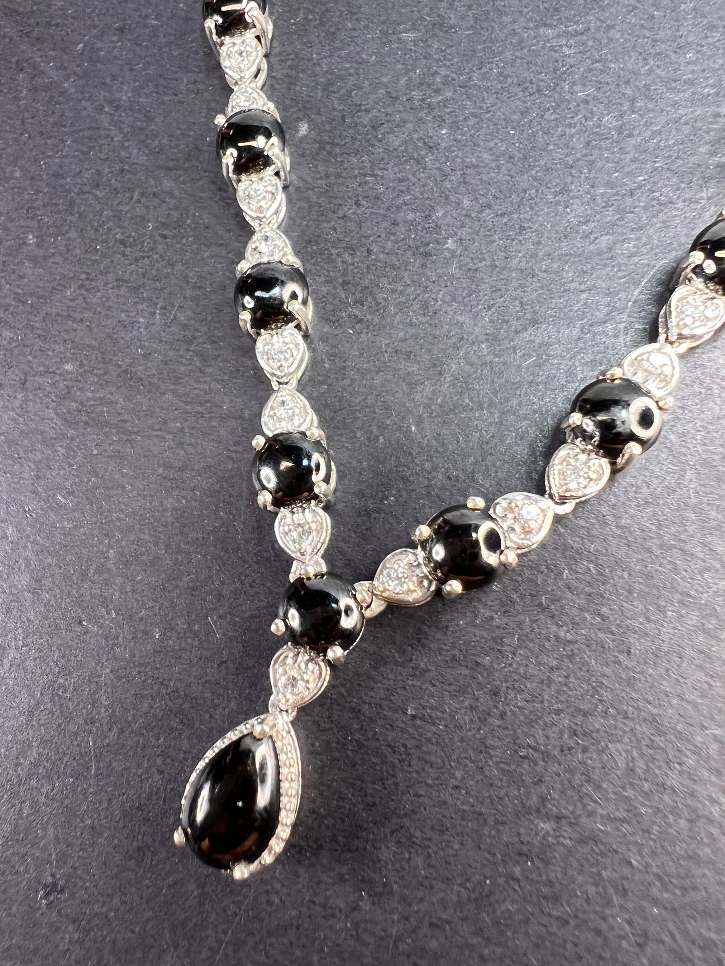 Shungite and white topaz necklace in sterling silver