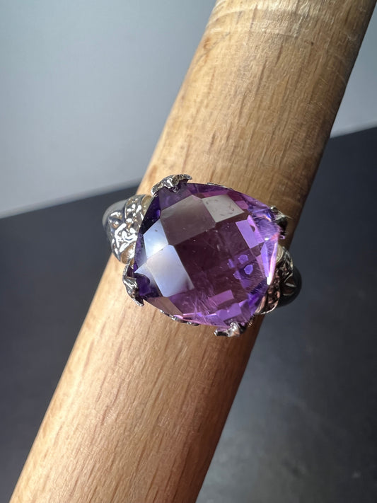 Amethyst cathedral crown setting sterling silver solitaire ring size 9