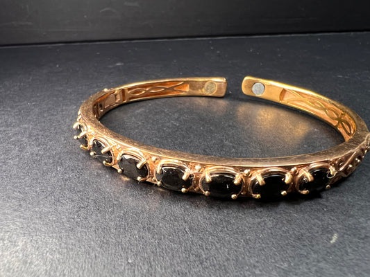 Shungite and copper cuff bracelet with rose gold plating and magnets