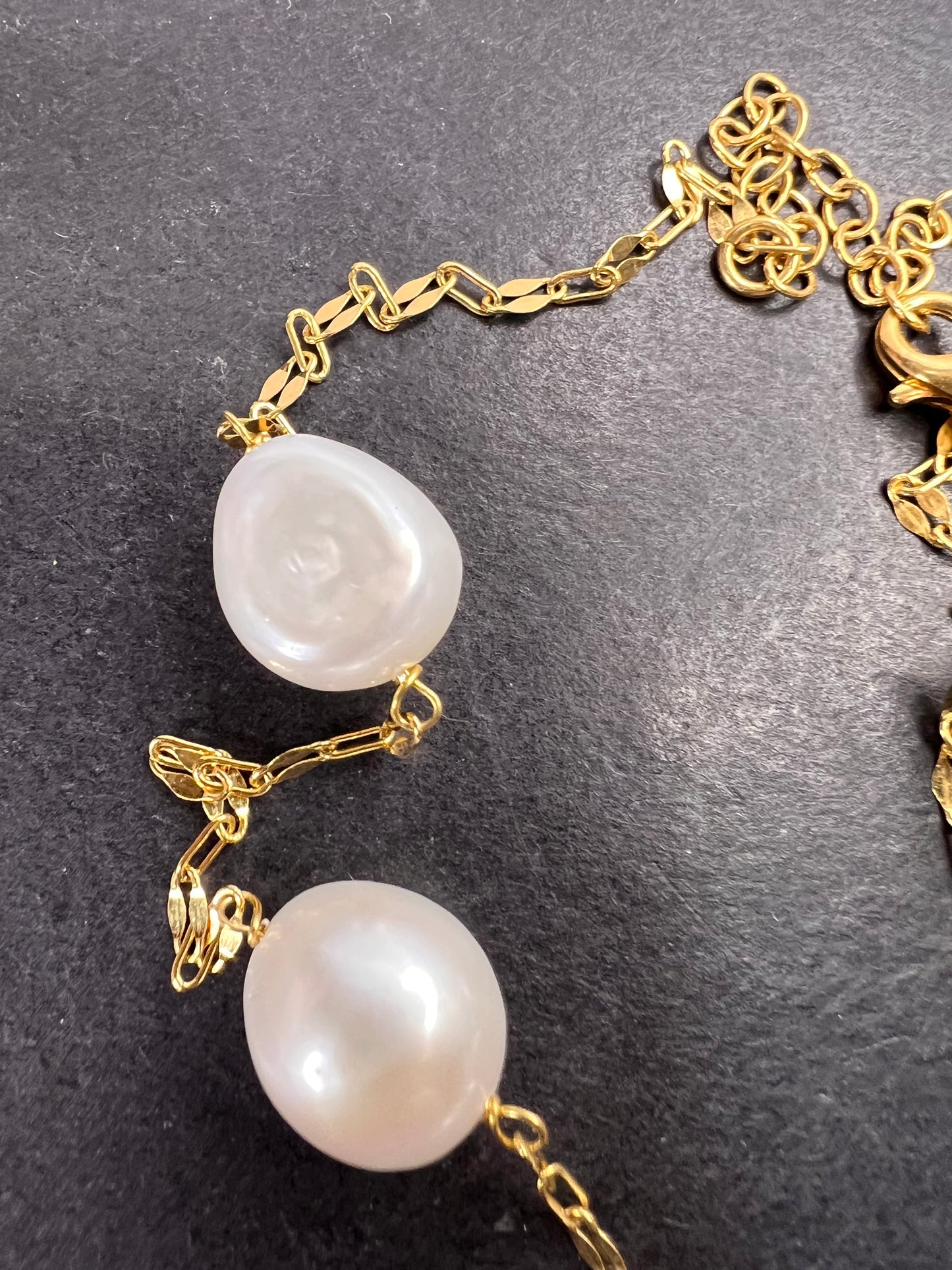 White Cultured Freshwater Pearl 18k Yellow Gold Over Sterling Silver Station Necklace