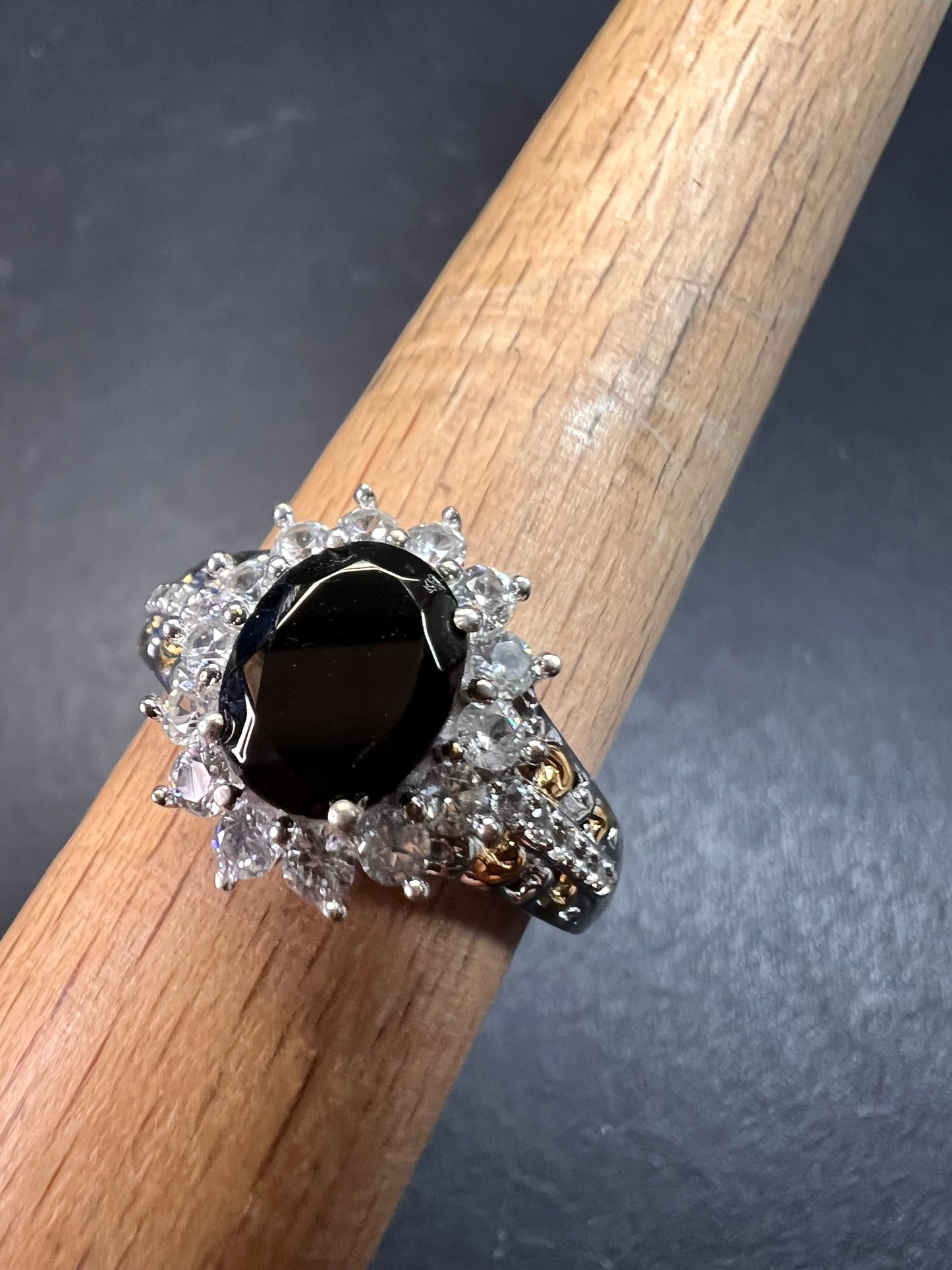 NEW Elite Shungite and zircon halo ring in vermeil and rhodium over sterling silver size 8