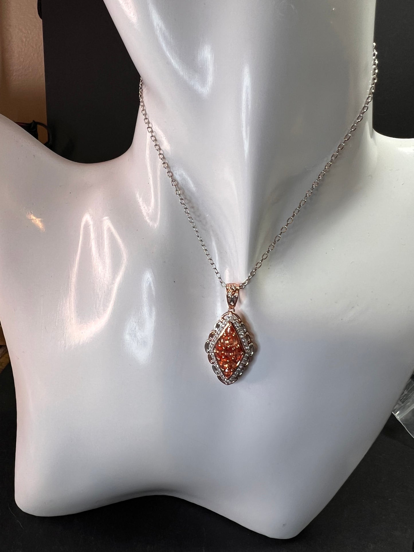 Padparadscha Sapphire Pendant | Sterling Silver Two-Tone | Gems by Valitutti