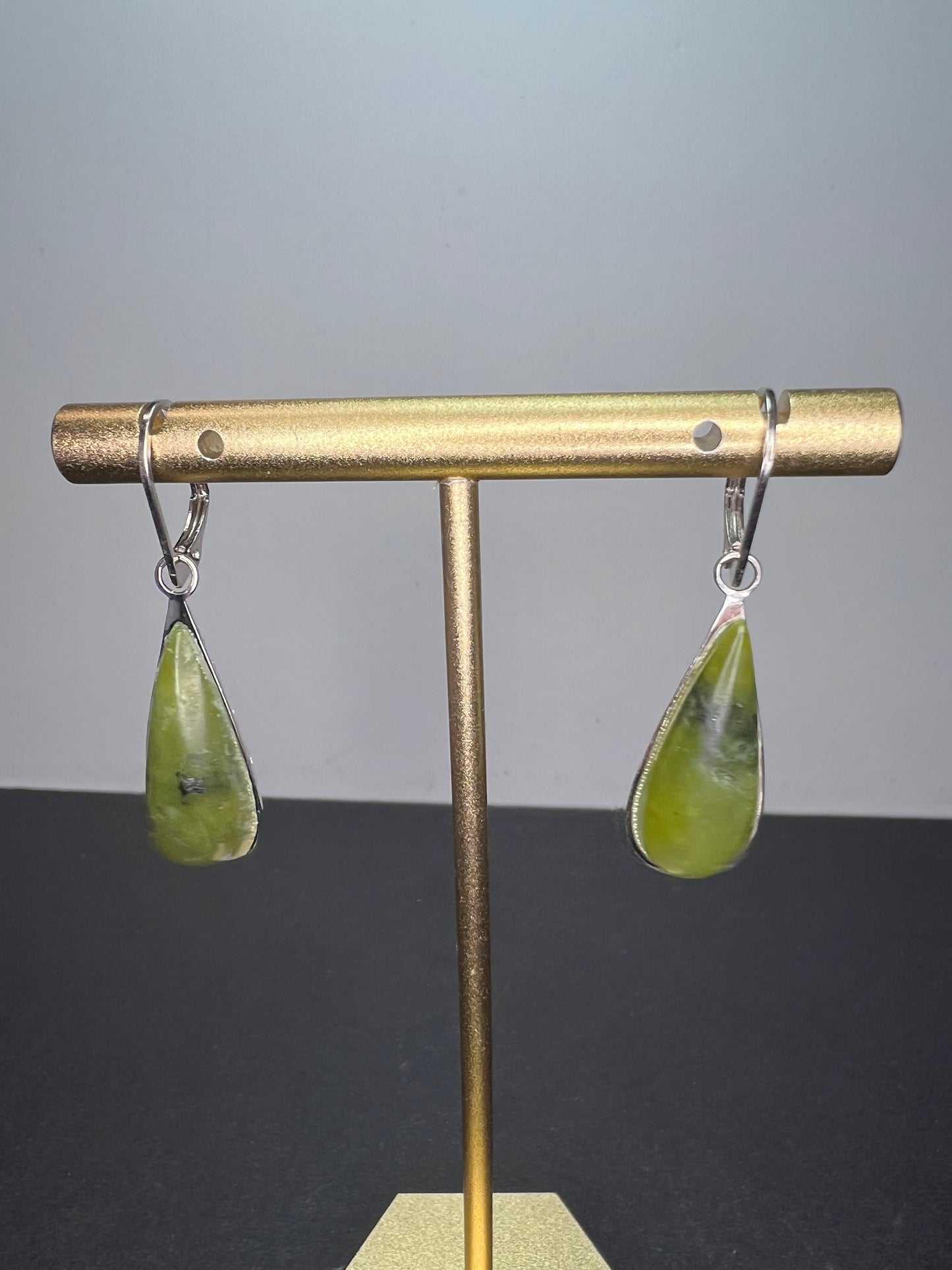 Nephrite Jade sterling silver drop earrings