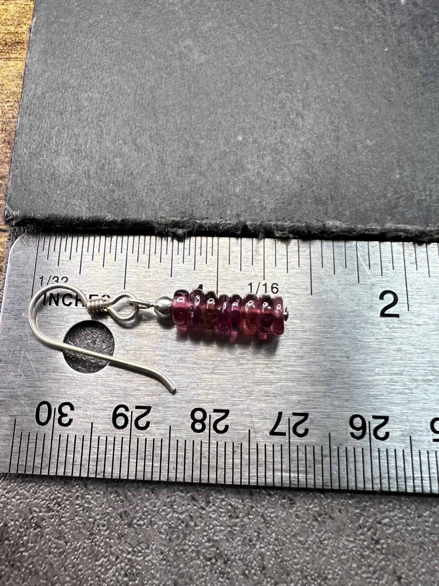 Sterling Silver Pink Rubellite Tourmaline Heishi Drop Earrings
