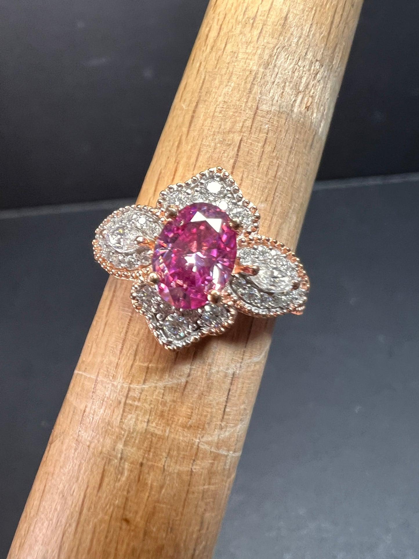 NEW Pink Moissanite lotus ring in rose gold vermeil 925 size 6