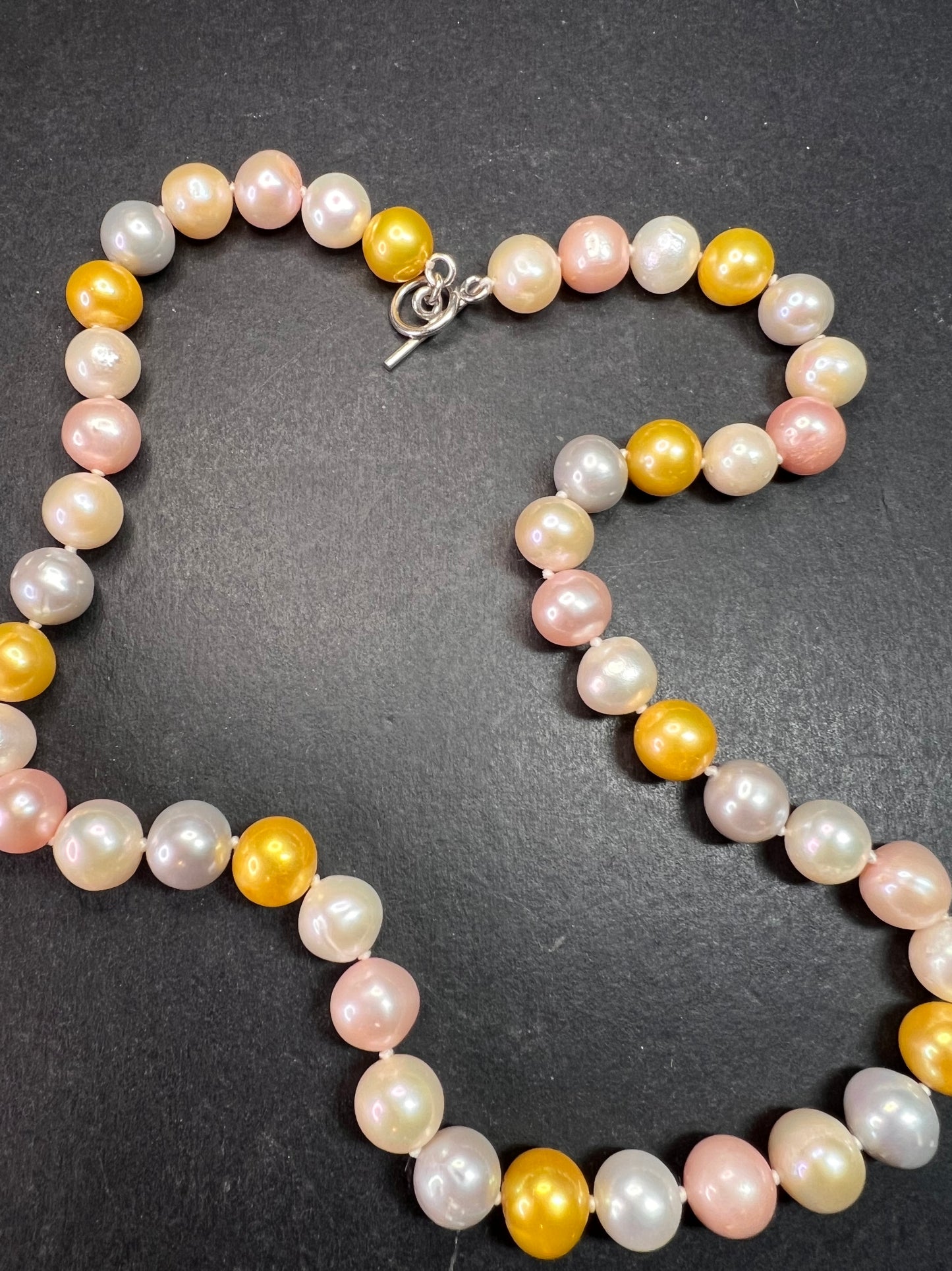 Multicolor Cultured Pearl Necklace 18” 925 WW Sterling Toggle Clasp