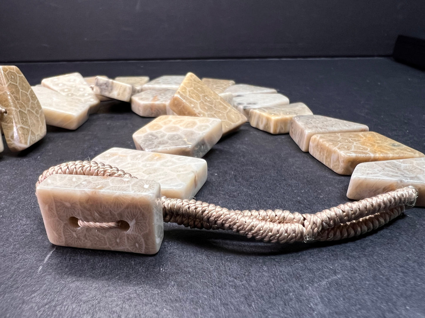 NEW fossil coral knotted necklace