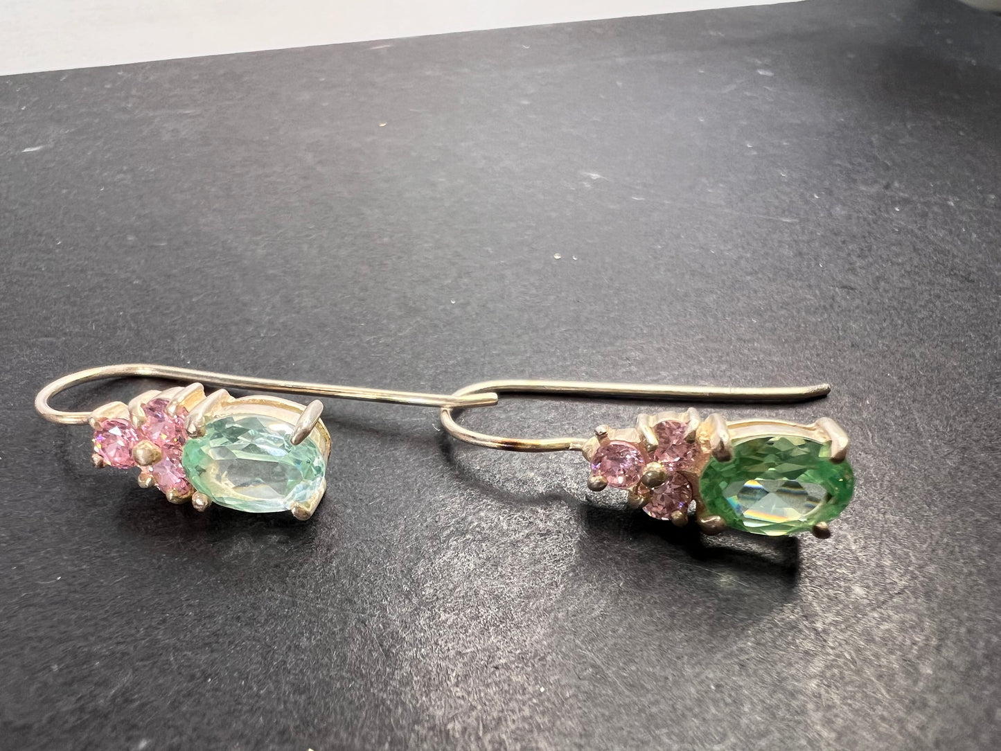 Aqua spinel and pink CZ sterling silver earrings by HAN