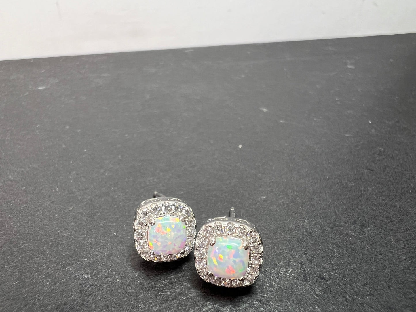 White Lab Created Opal Sterling Silver Stud Earrings 1.54ctw