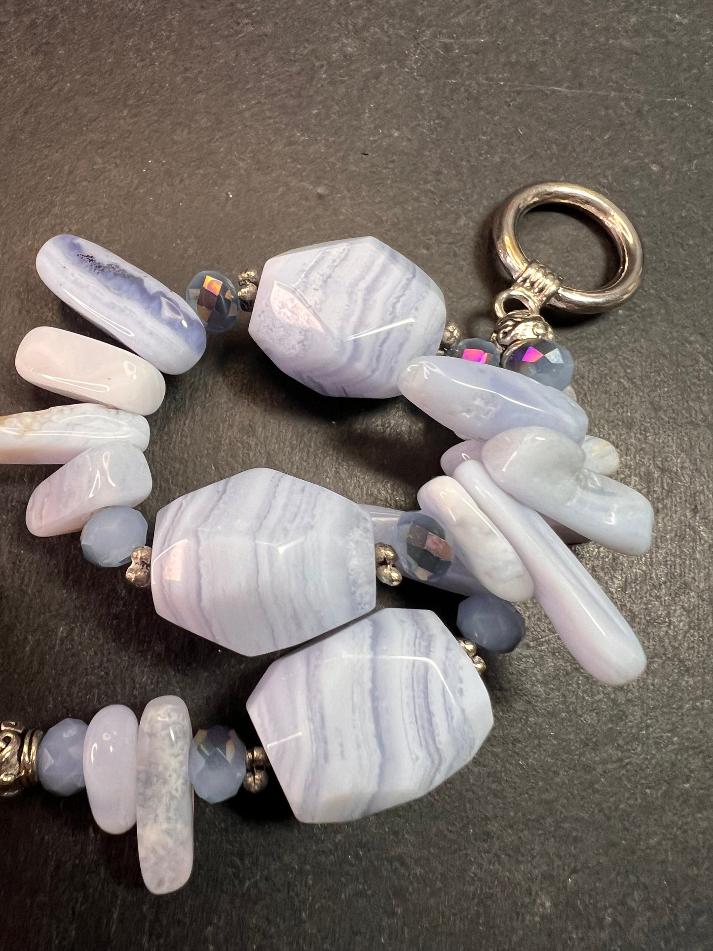 Blue Lace Agate Toggle Bracelet | Light Blue Gemstone Chip & Nugget Beads
