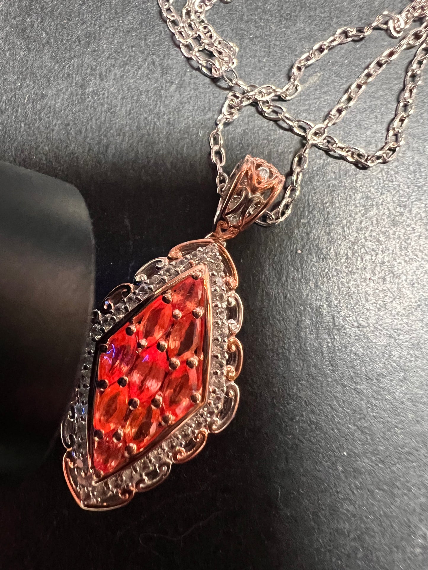 Padparadscha Sapphire Pendant | Sterling Silver Two-Tone | Gems by Valitutti