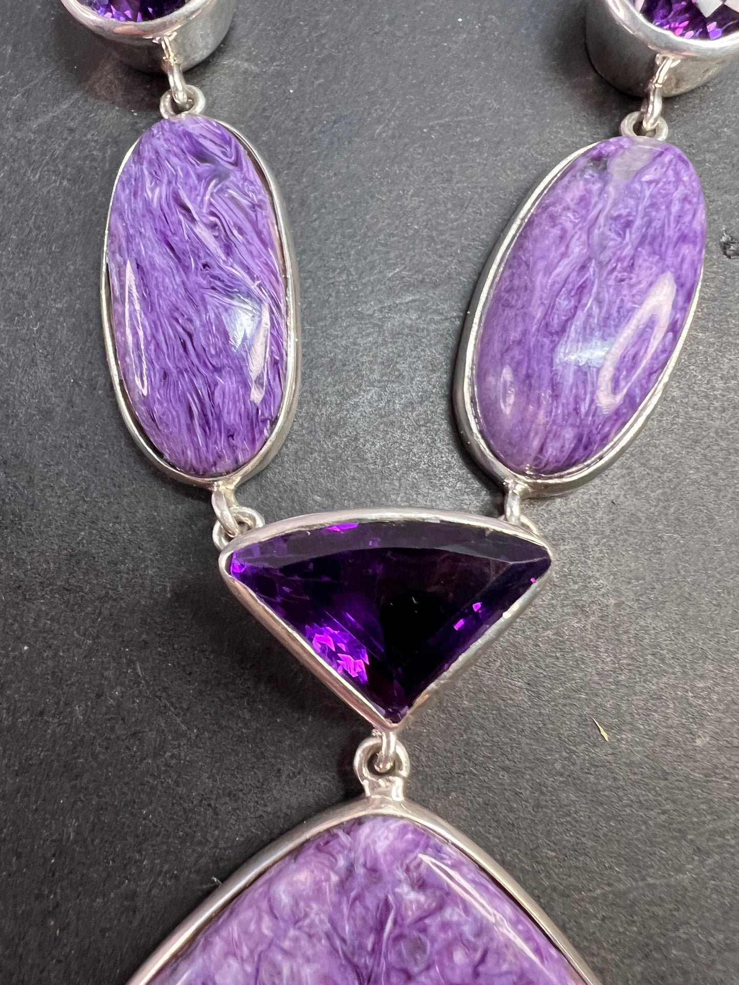 NEW Charoite and amethyst sterling silver necklace
