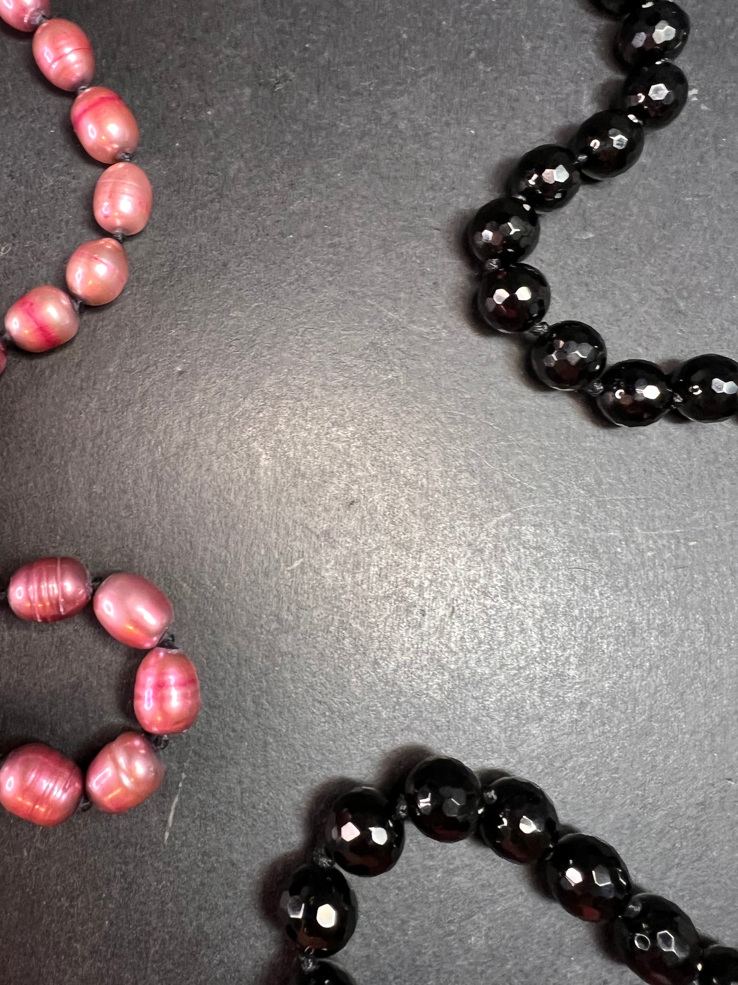 NEW freshwater pearl and black tourmaline 36 inch necklace with sterling silver clasp