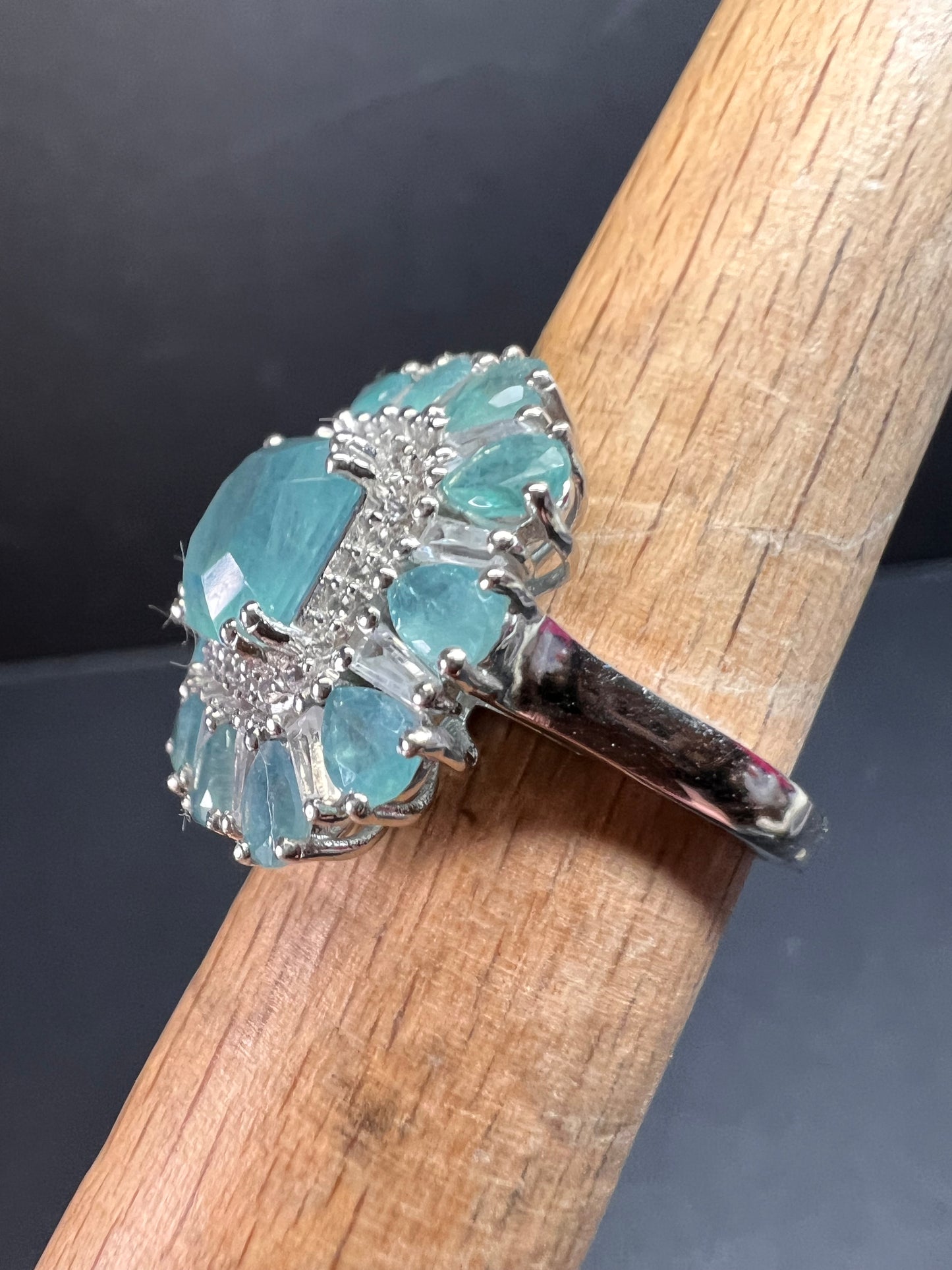 NEW grandidierite and zircon cocktail ring in rhodium over sterling silver size 7