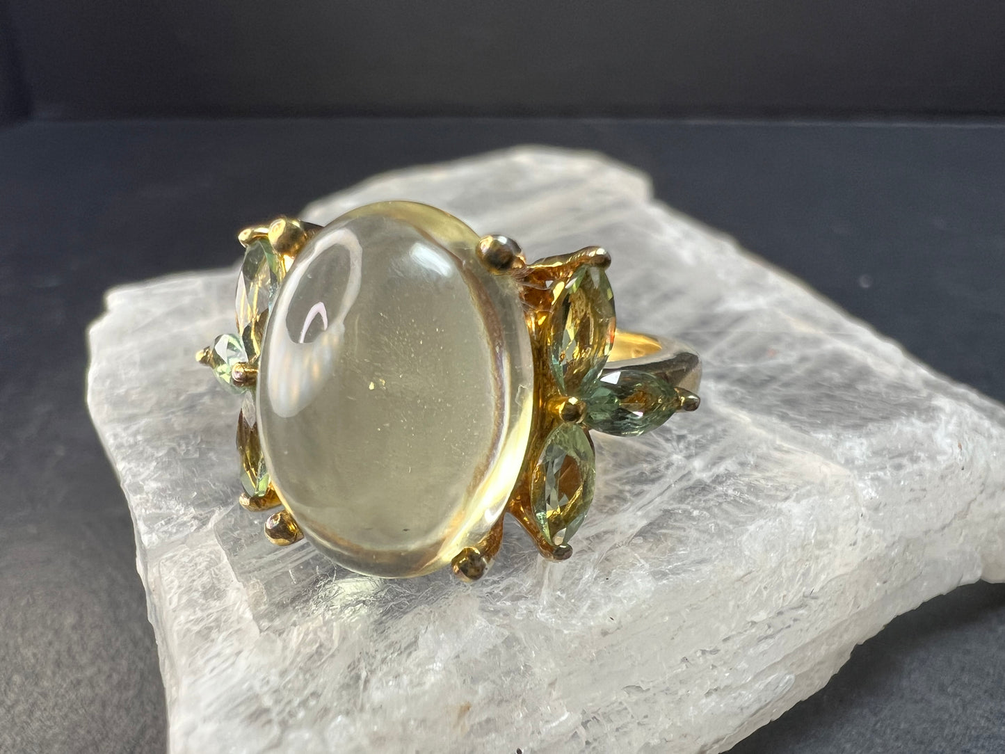 Champagne Quartz & Apatite Vermeil Ring Size 9
