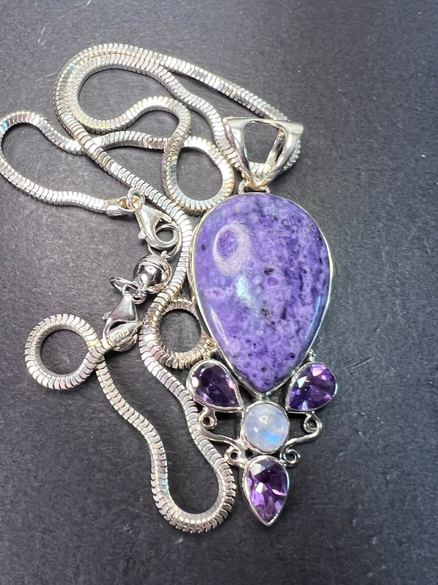 Arya designer stichtite and amethyst Sterling silver necklace