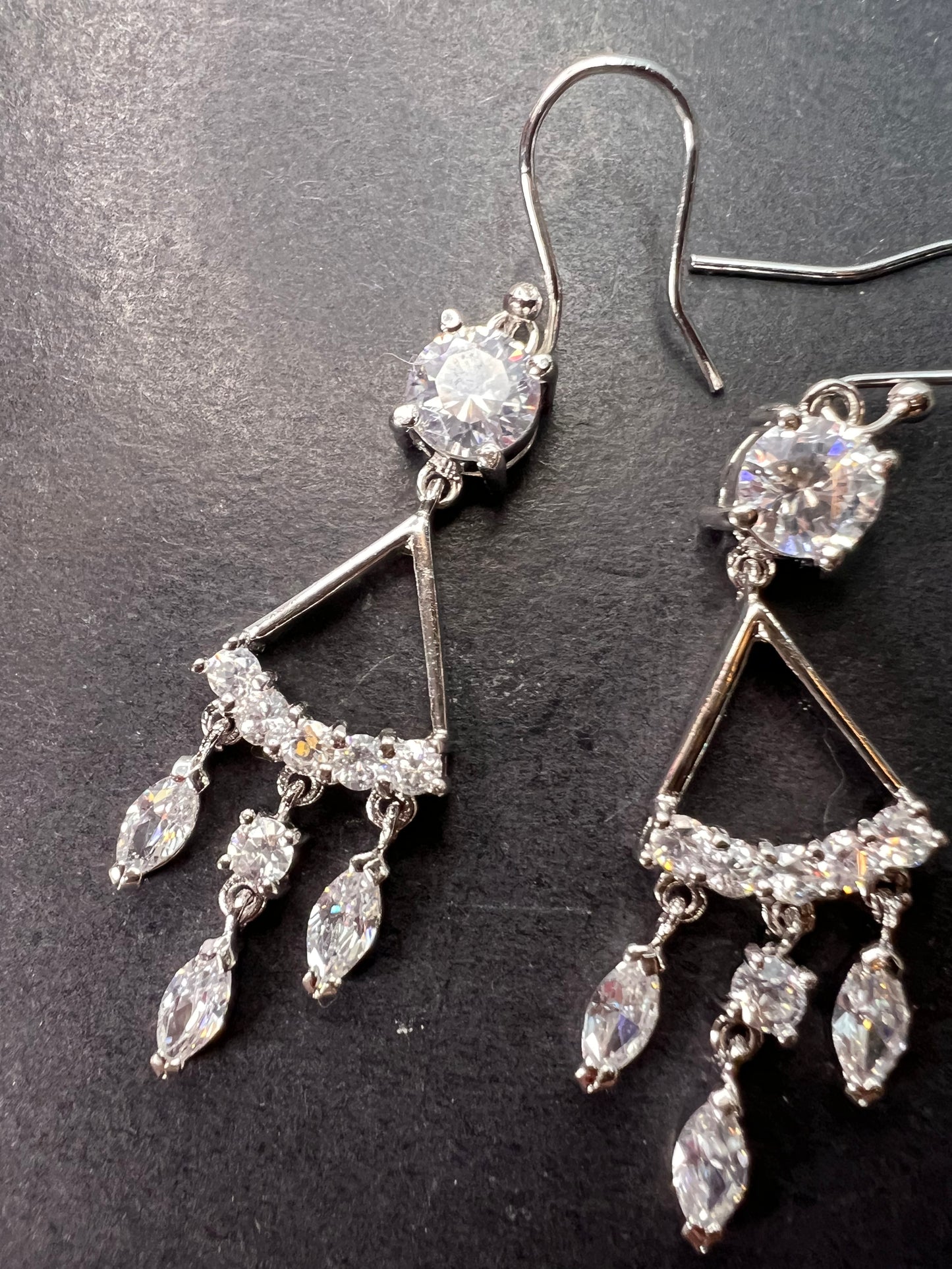 CZ chandelier earrings in platinum over rhodium