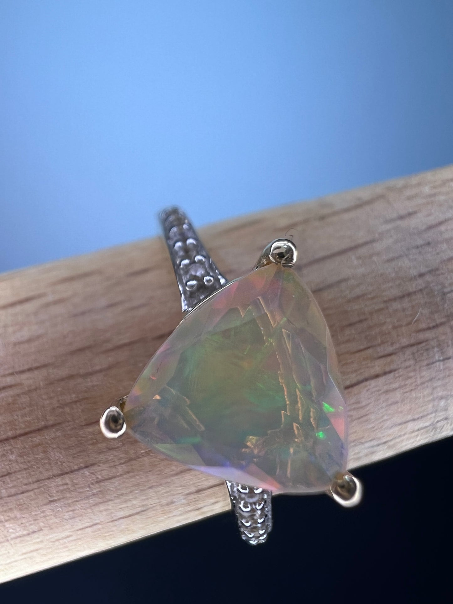 10k gold trilliant cut Ethiopian opal ring size 9