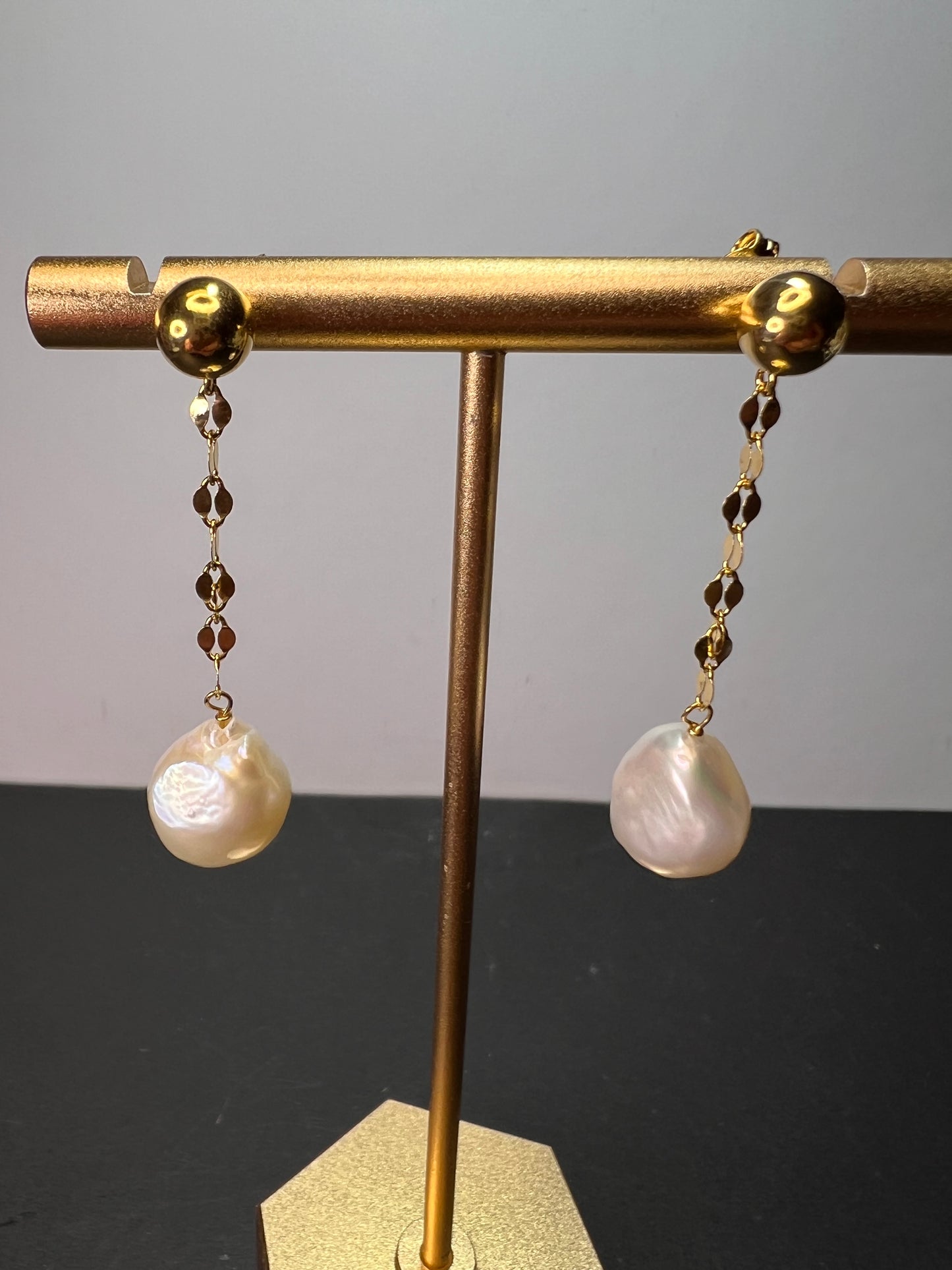 White Cultured Freshwater Pearl 18k Yellow Gold Over Sterling Silver Earrings