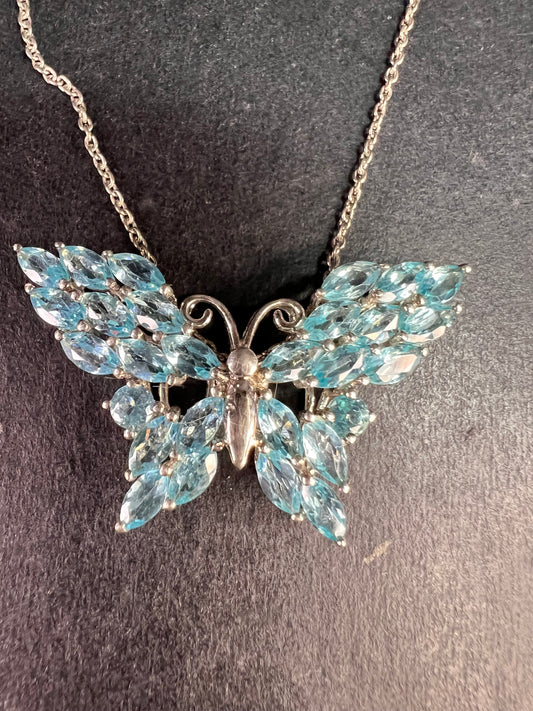 NEW Paraiba apatite butterfly pendant necklace in sterling silver
