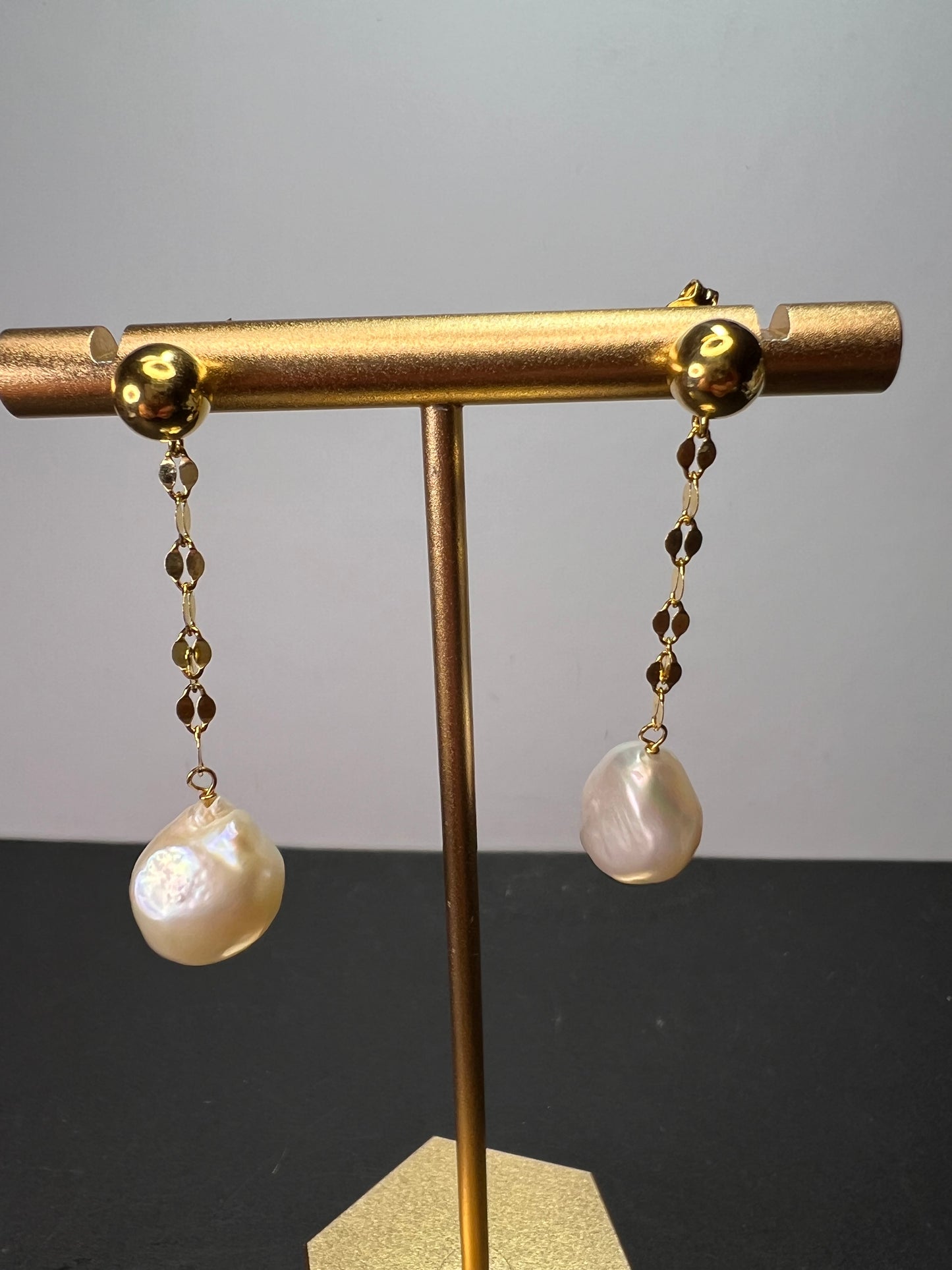 White Cultured Freshwater Pearl 18k Yellow Gold Over Sterling Silver Earrings