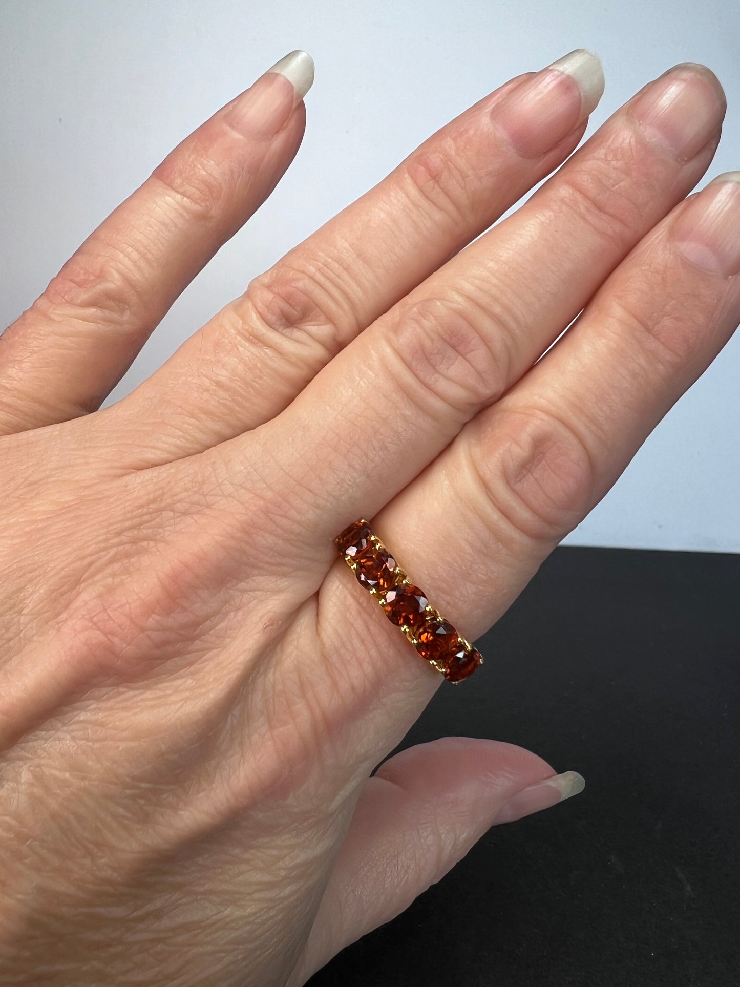 Brazilian Cherry Citrine 5 Stone Ring in Vermeil Yellow Gold Over Sterling Silver 2.25 ctw size 9