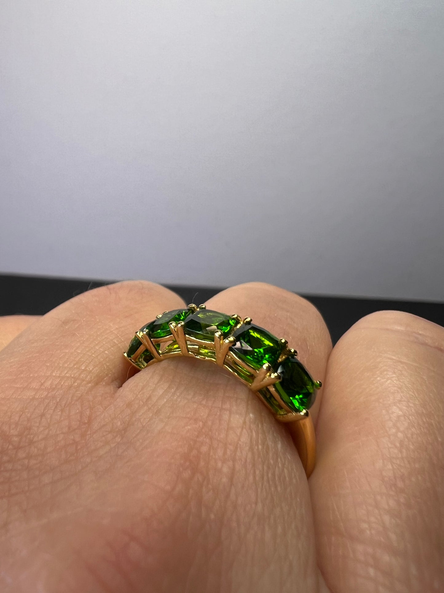 Natural Chrome Diopside 5 Stone Band Ring in Vermeil Yellow Gold Sterling Silver 3.00 ctw