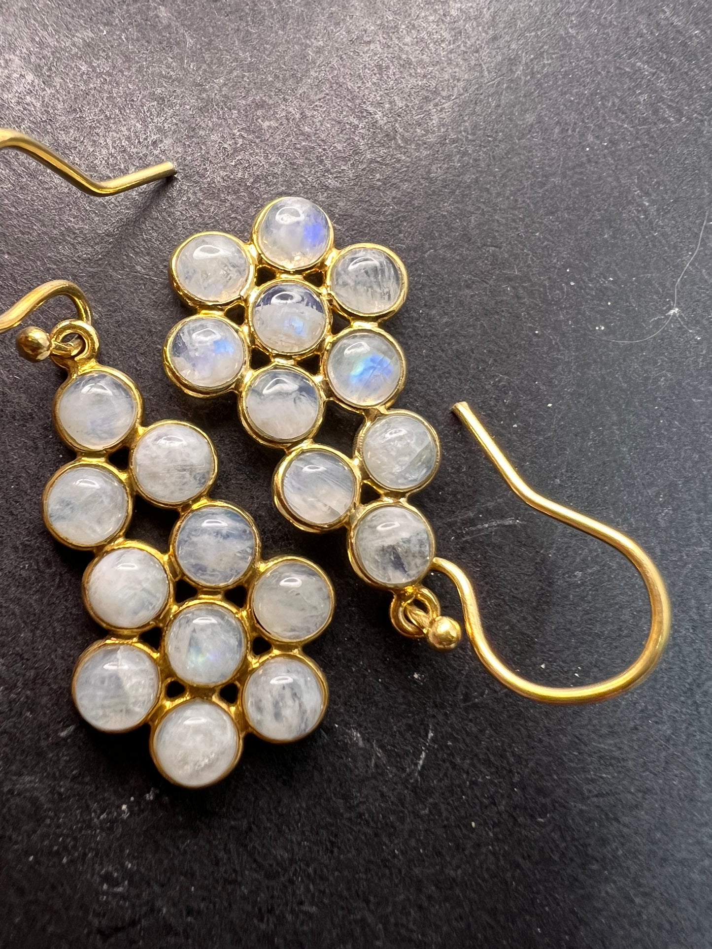 Rainbow moonstone chandelier earrings in gold over sterling silver