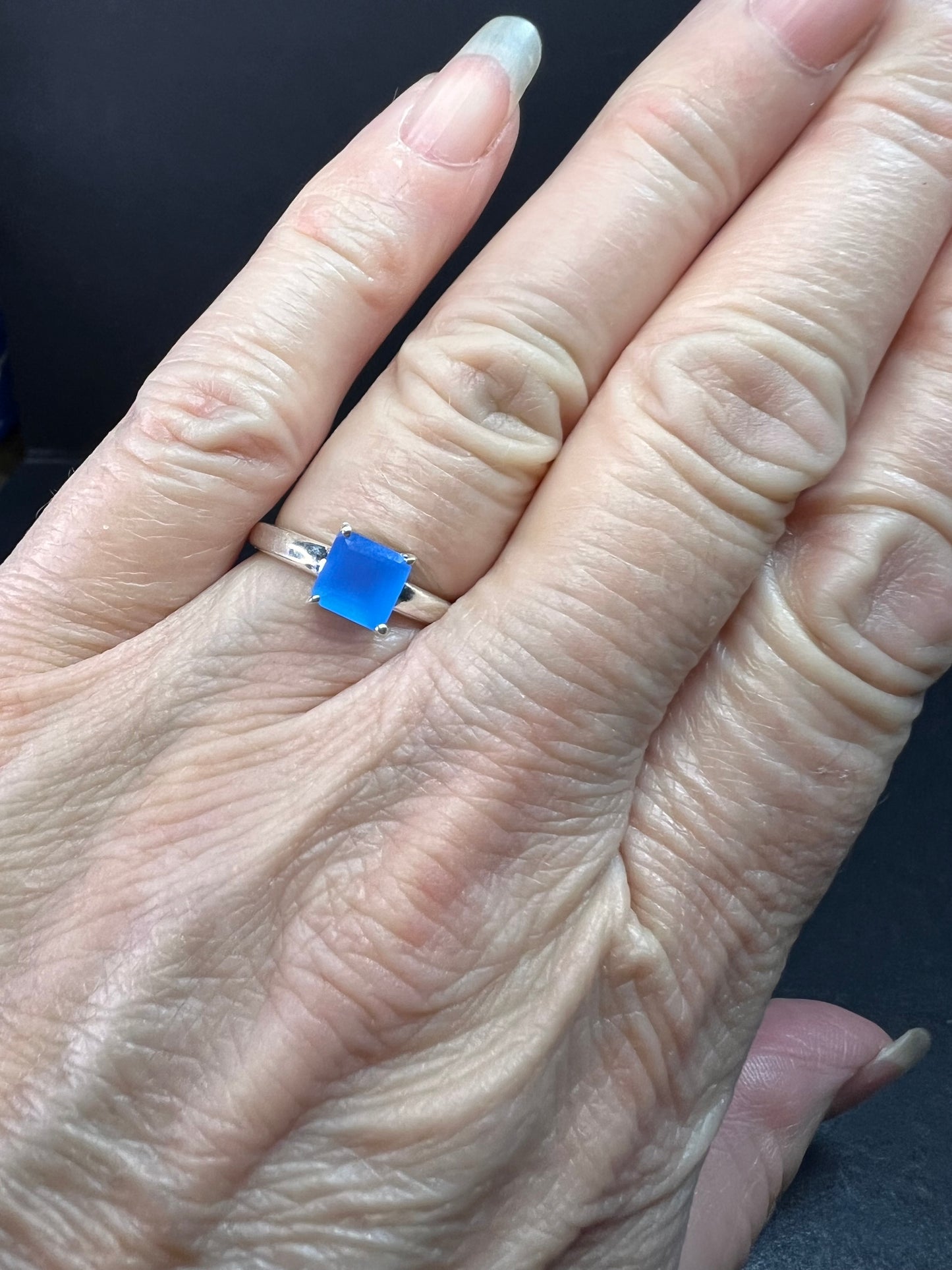 Square cut blue chalcedony sterling silver ring size 6
