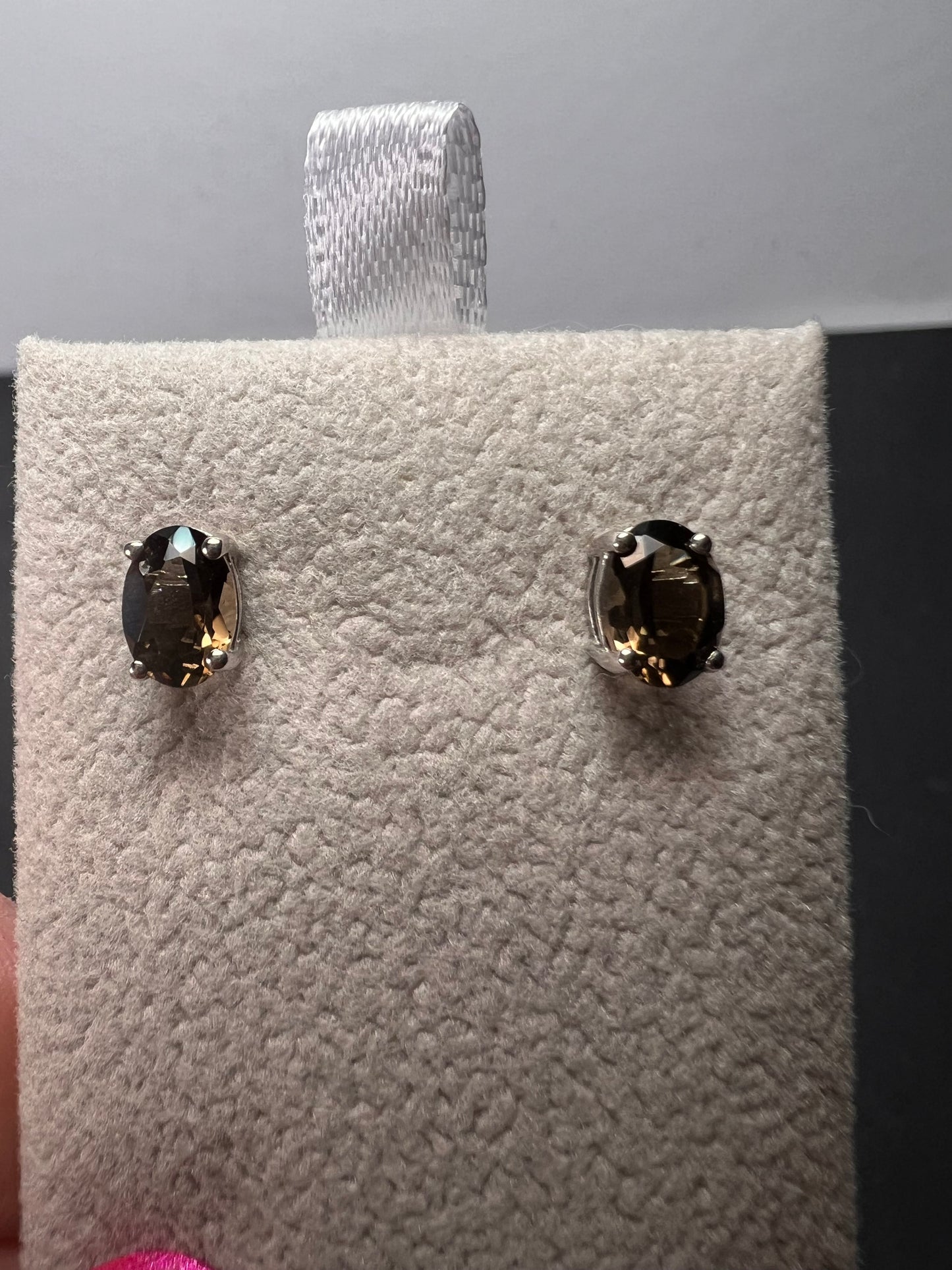 Smoky quartz stud earrings in platinum over sterling silver *NEW*